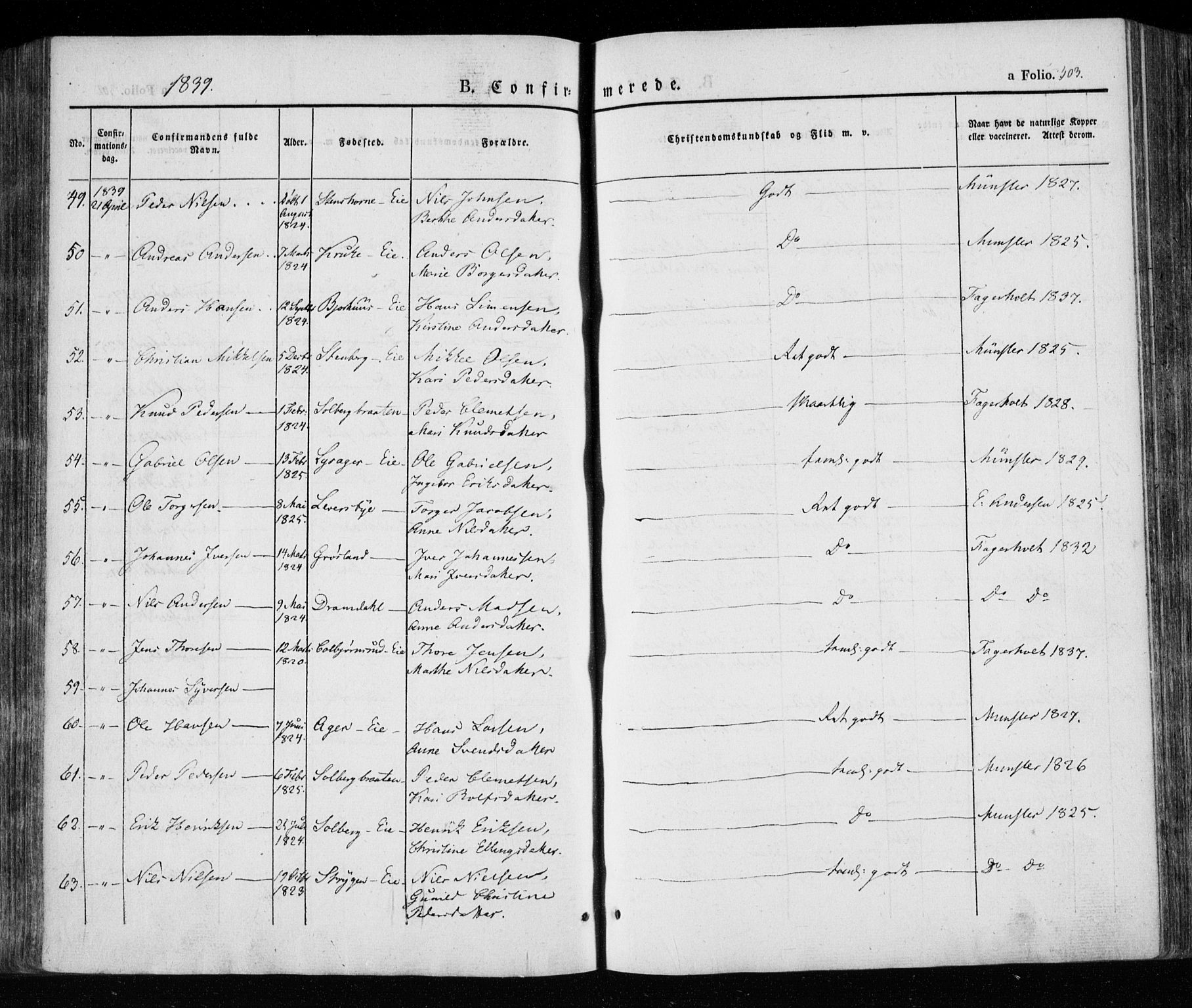 Eiker kirkebøker, SAKO/A-4/F/Fa/L0013a: Parish register (official) no. I 13A, 1832-1845, p. 303