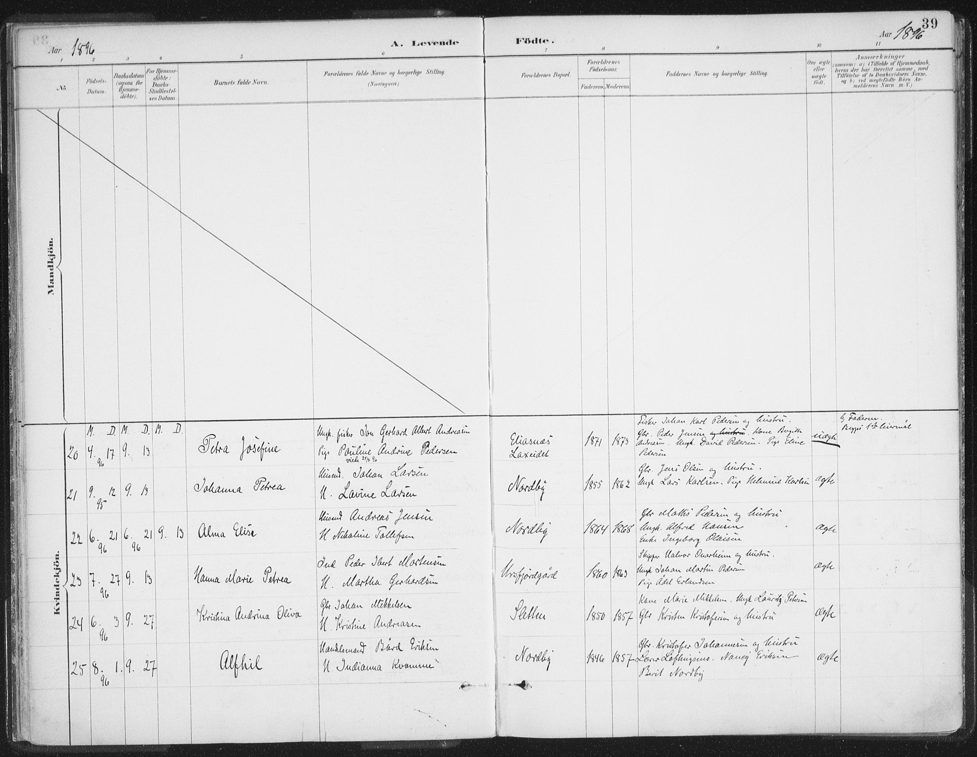 Balsfjord sokneprestembete, AV/SATØ-S-1303/G/Ga/L0007kirke: Parish register (official) no. 7, 1887-1909, p. 39