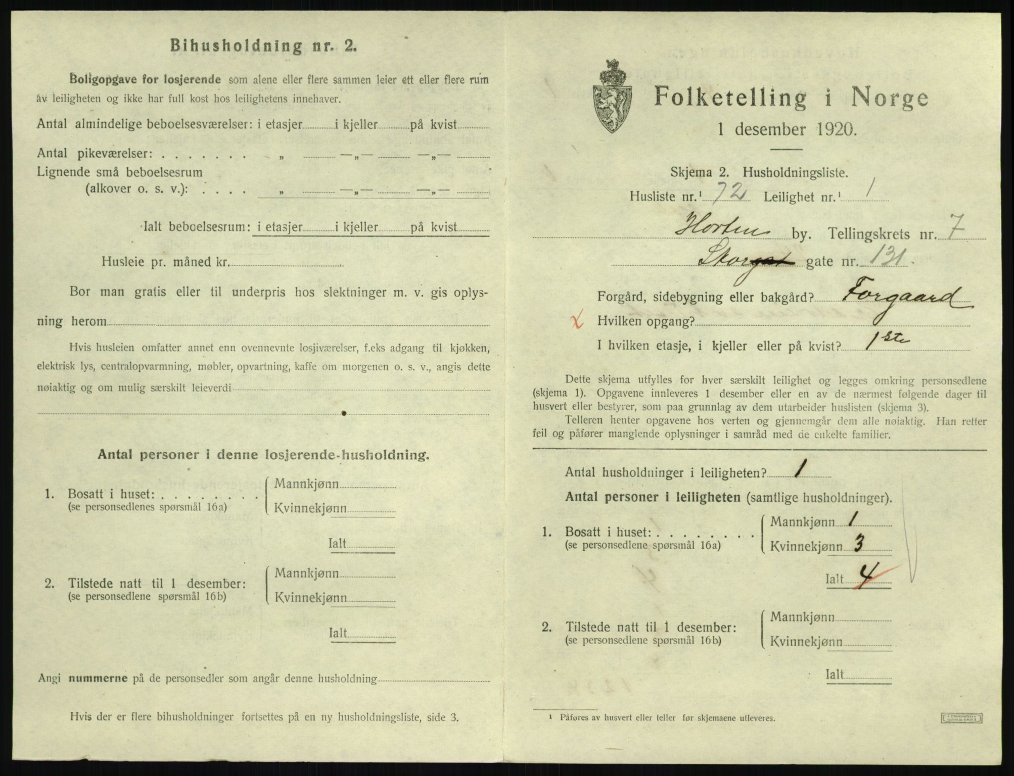 SAKO, 1920 census for Horten, 1920, p. 7487