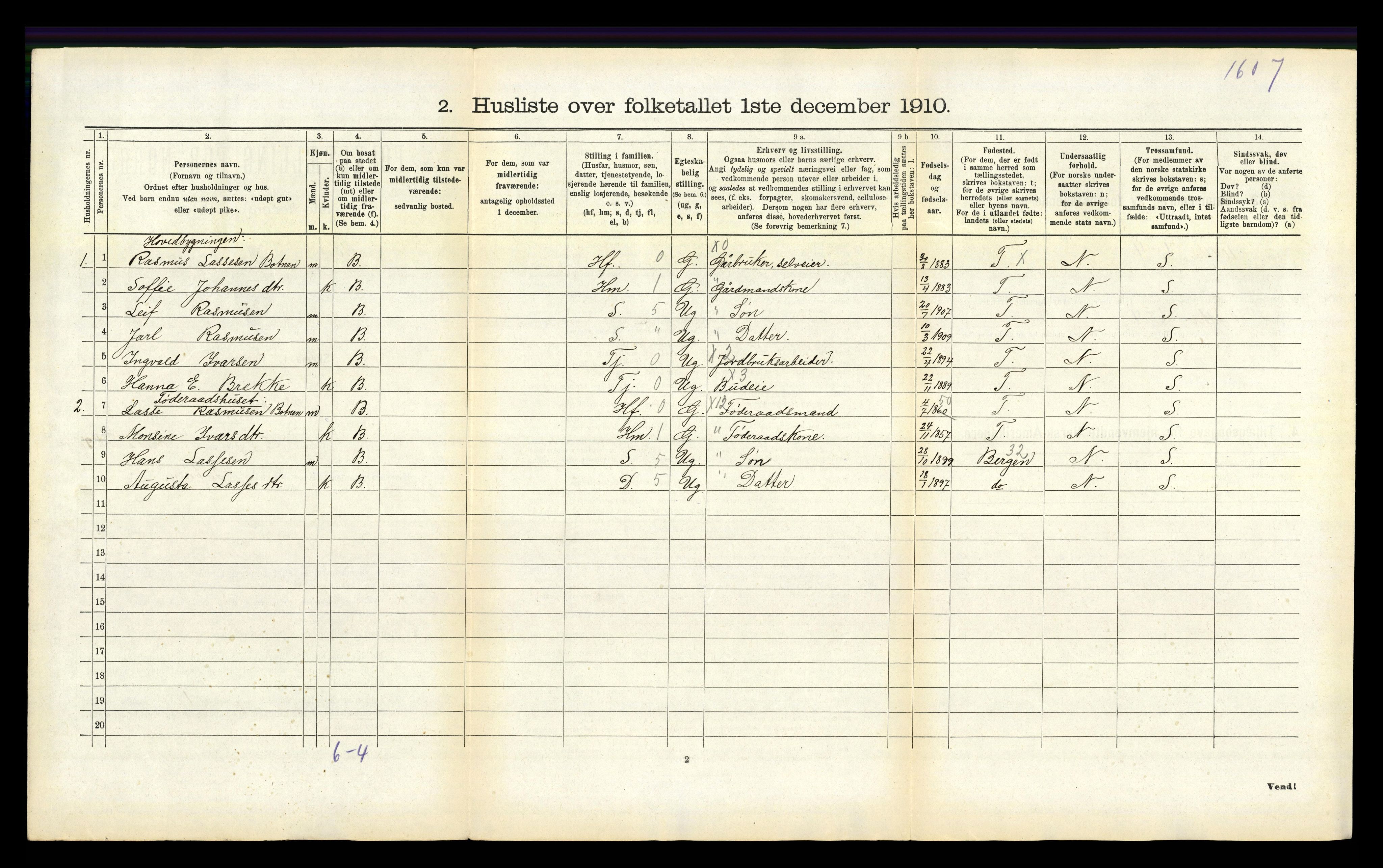 RA, 1910 census for Brekke, 1910, p. 222