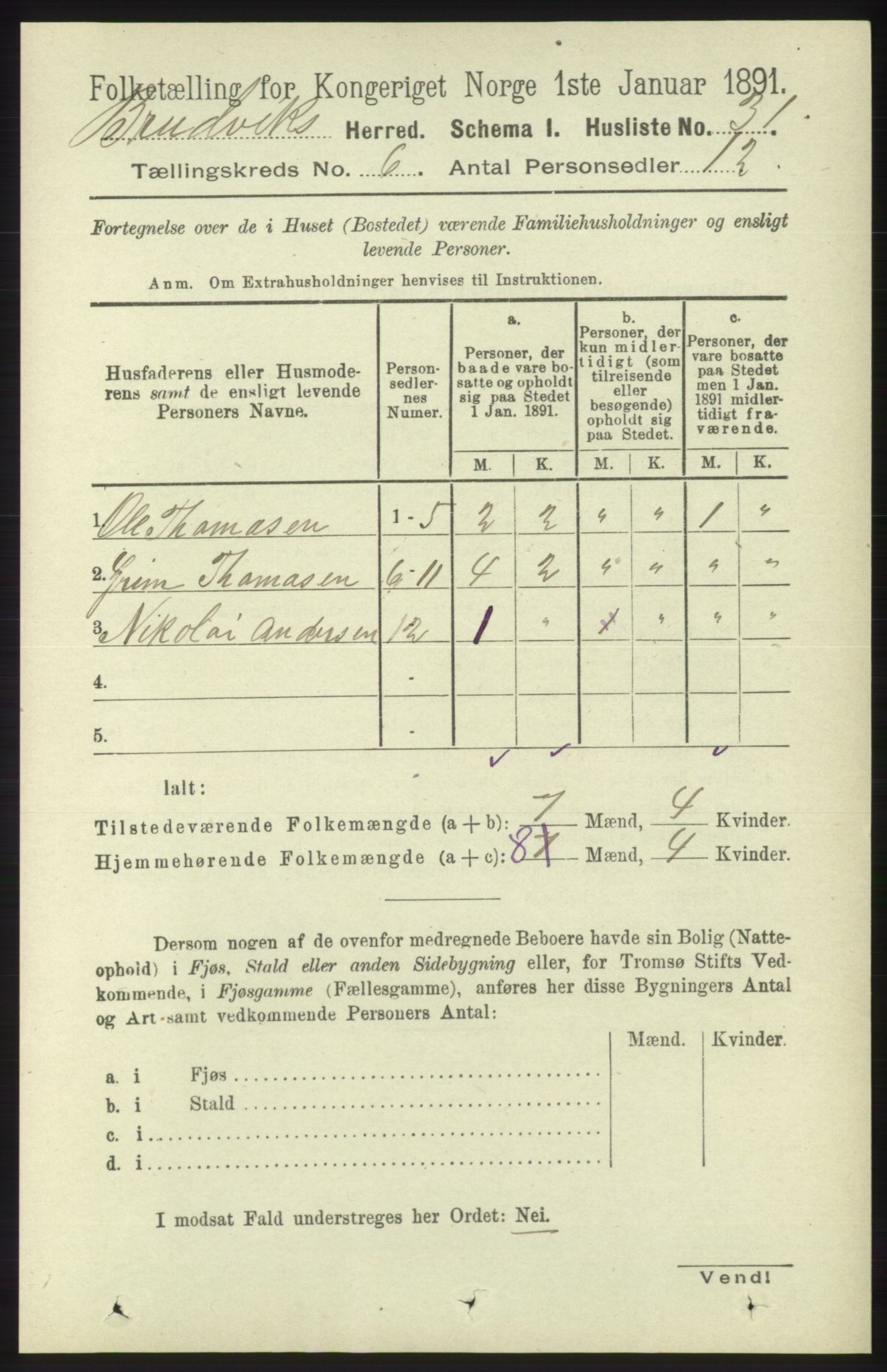RA, 1891 census for 1251 Bruvik, 1891, p. 1758