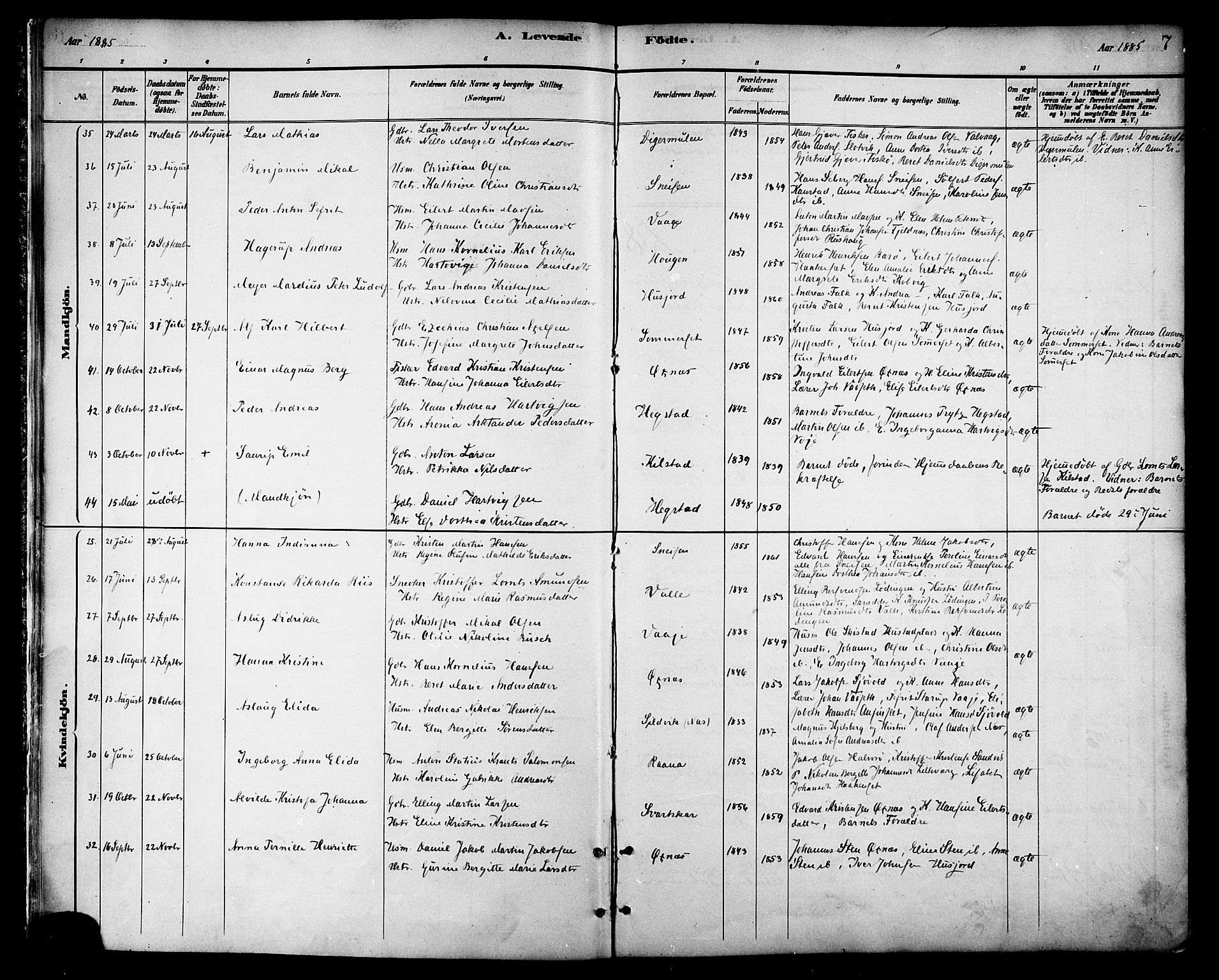 Ministerialprotokoller, klokkerbøker og fødselsregistre - Nordland, AV/SAT-A-1459/872/L1035: Parish register (official) no. 872A10, 1884-1896, p. 7