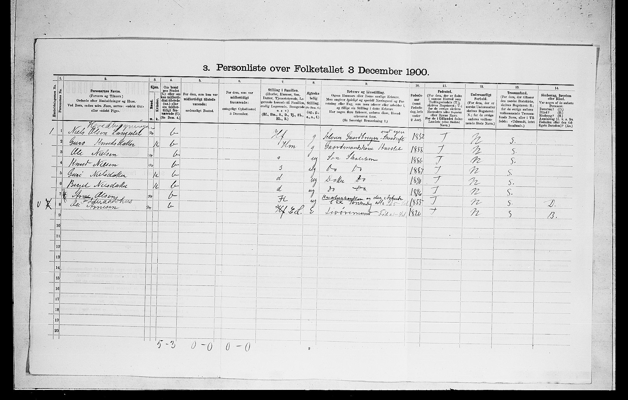 RA, 1900 census for Nes, 1900, p. 55