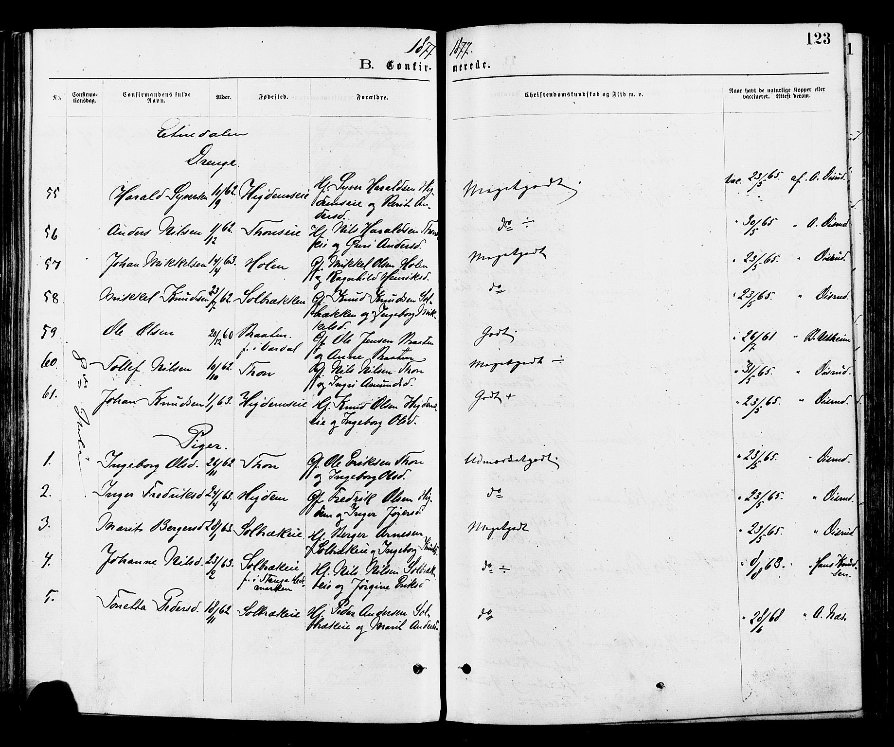 Nord-Aurdal prestekontor, SAH/PREST-132/H/Ha/Haa/L0009: Parish register (official) no. 9, 1876-1882, p. 123