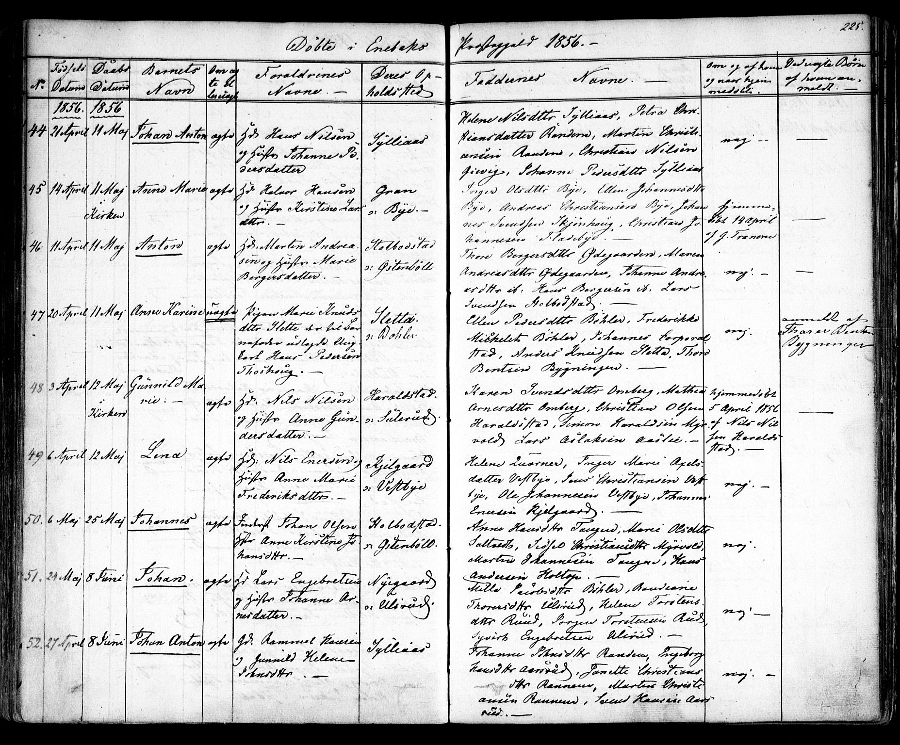 Enebakk prestekontor Kirkebøker, SAO/A-10171c/F/Fa/L0009: Parish register (official) no. I 9, 1832-1861, p. 225