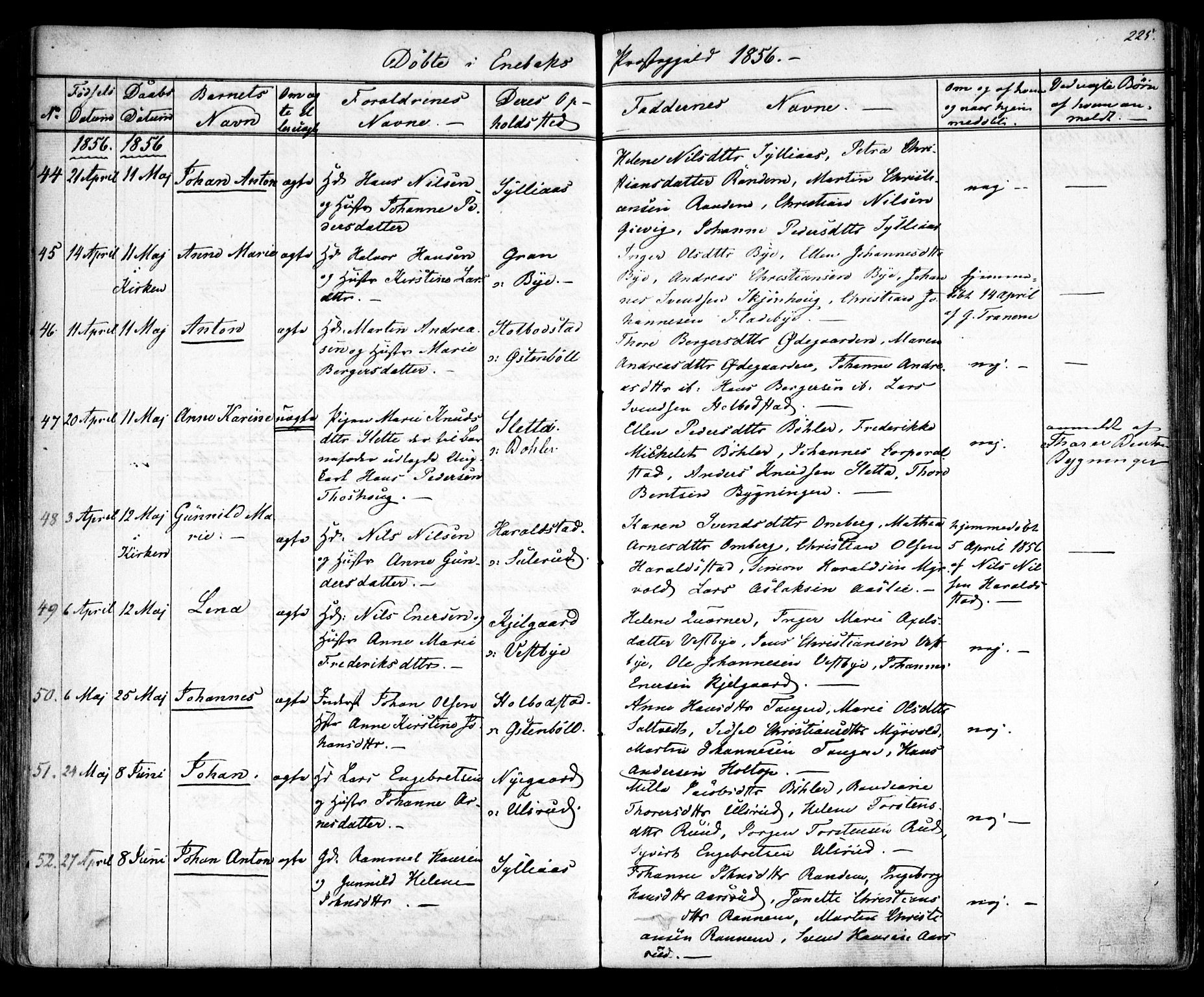 Enebakk prestekontor Kirkebøker, AV/SAO-A-10171c/F/Fa/L0009: Parish register (official) no. I 9, 1832-1861, p. 225