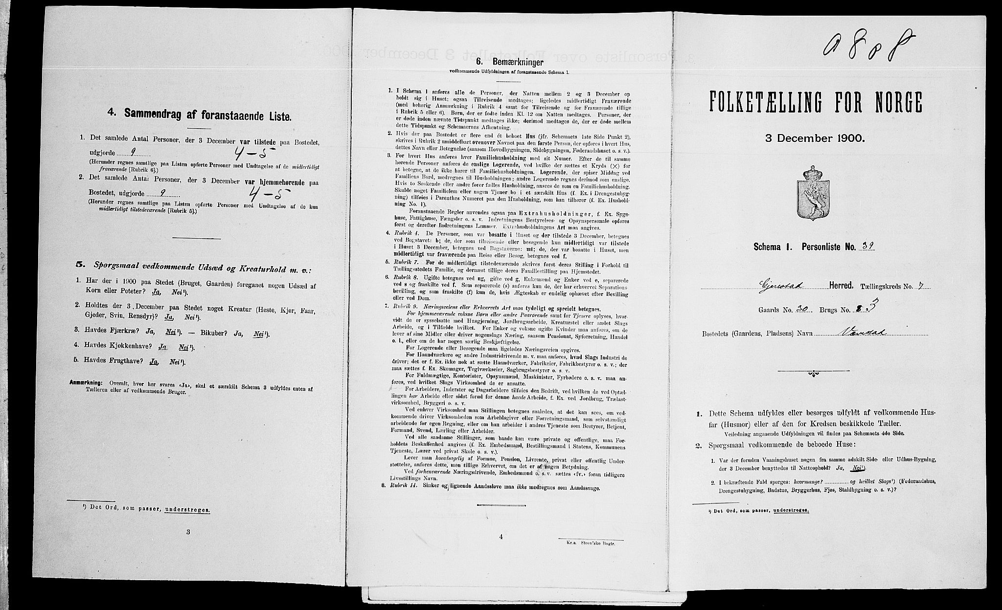 SAK, 1900 census for Gjerstad, 1900, p. 779