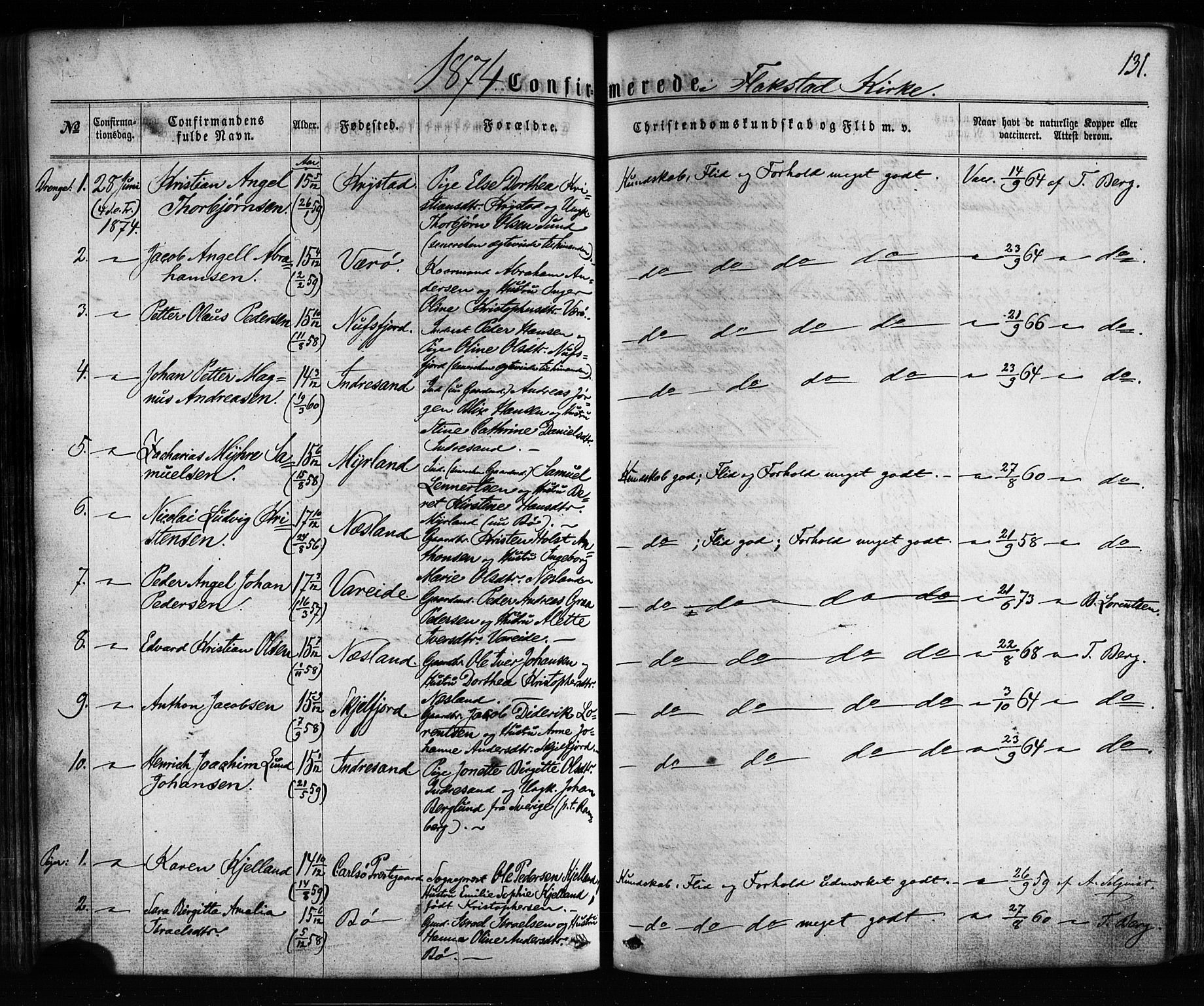 Ministerialprotokoller, klokkerbøker og fødselsregistre - Nordland, SAT/A-1459/885/L1203: Parish register (official) no. 885A04, 1859-1877, p. 131