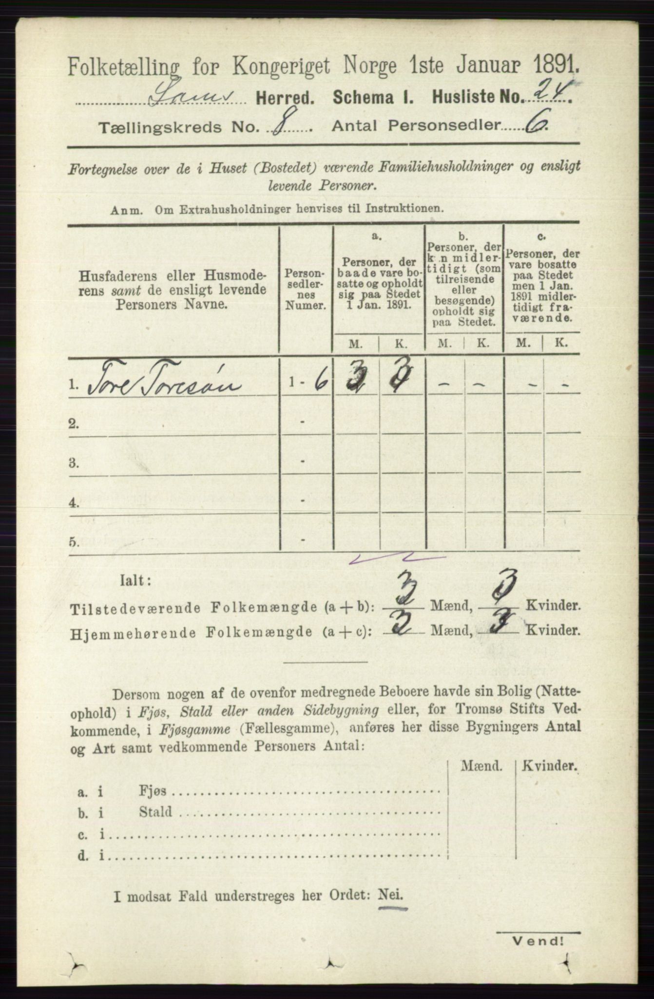 RA, 1891 census for 0514 Lom, 1891, p. 3066