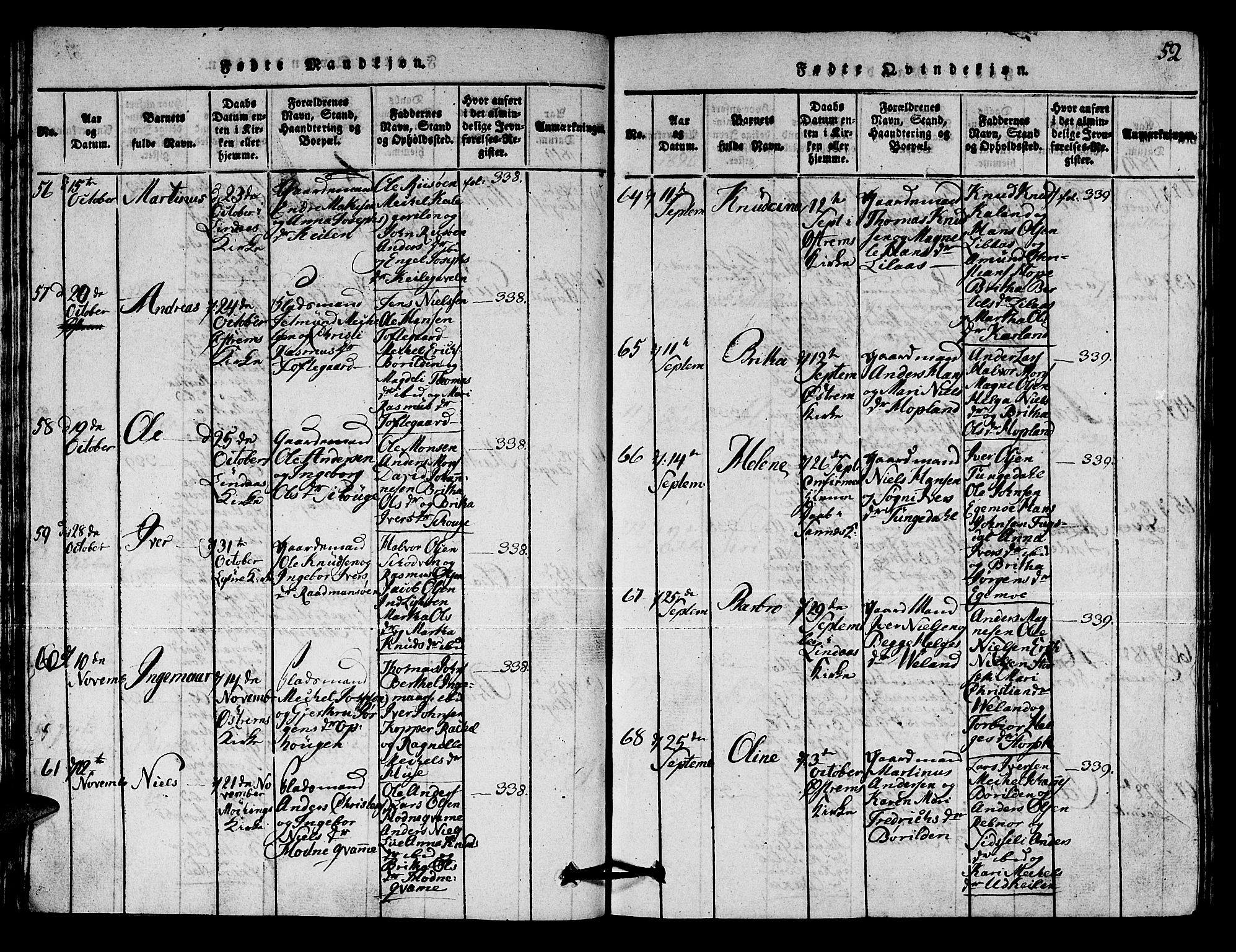 Lindås Sokneprestembete, AV/SAB-A-76701/H/Hab/Haba/L0001: Parish register (copy) no. A 1, 1816-1823, p. 52