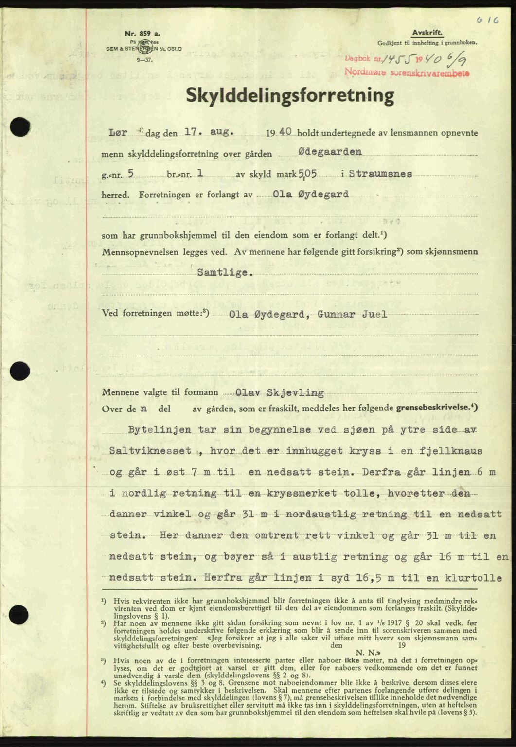 Nordmøre sorenskriveri, AV/SAT-A-4132/1/2/2Ca: Mortgage book no. A88, 1940-1940, Diary no: : 1455/1940