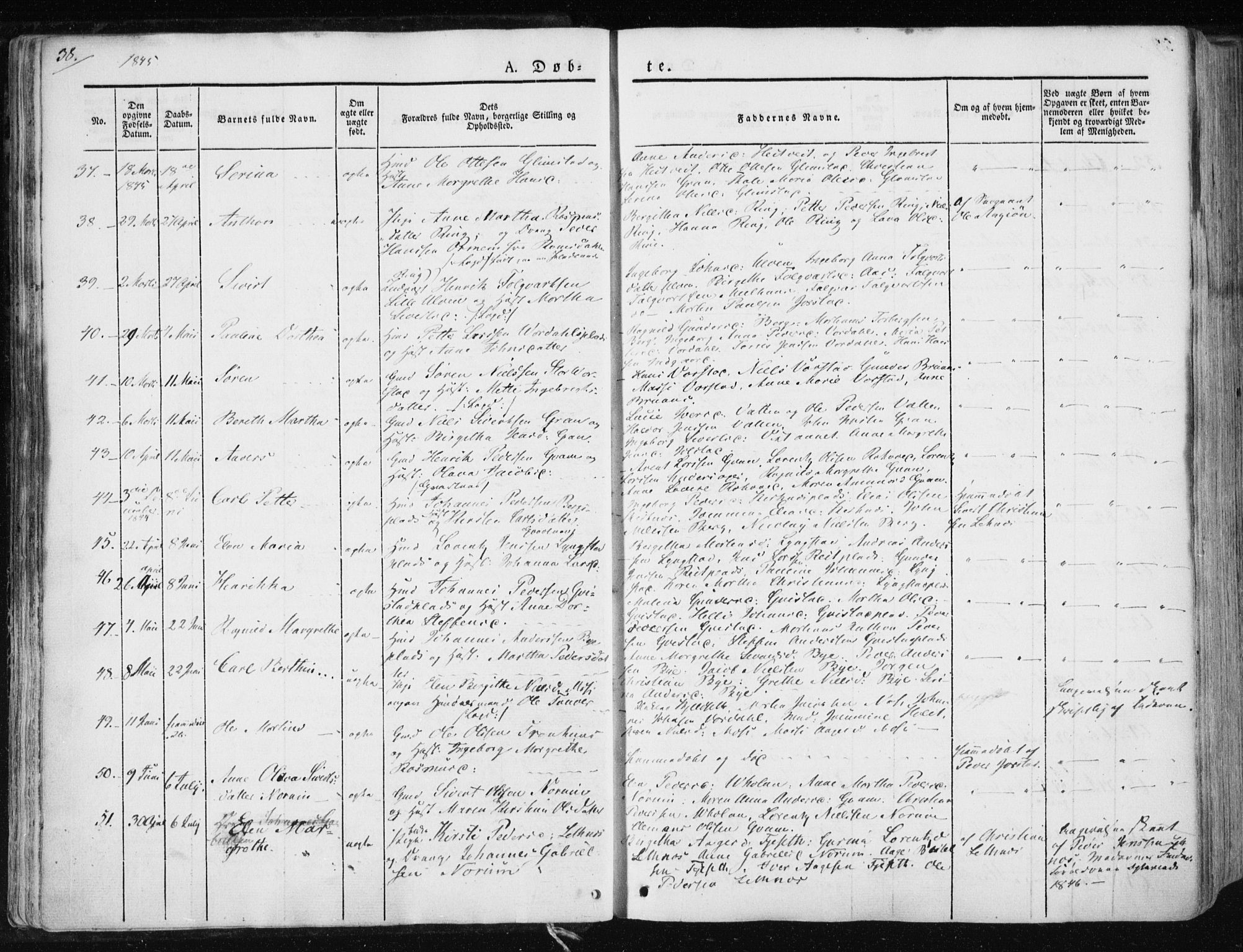 Ministerialprotokoller, klokkerbøker og fødselsregistre - Nord-Trøndelag, AV/SAT-A-1458/730/L0280: Parish register (official) no. 730A07 /1, 1840-1854, p. 38