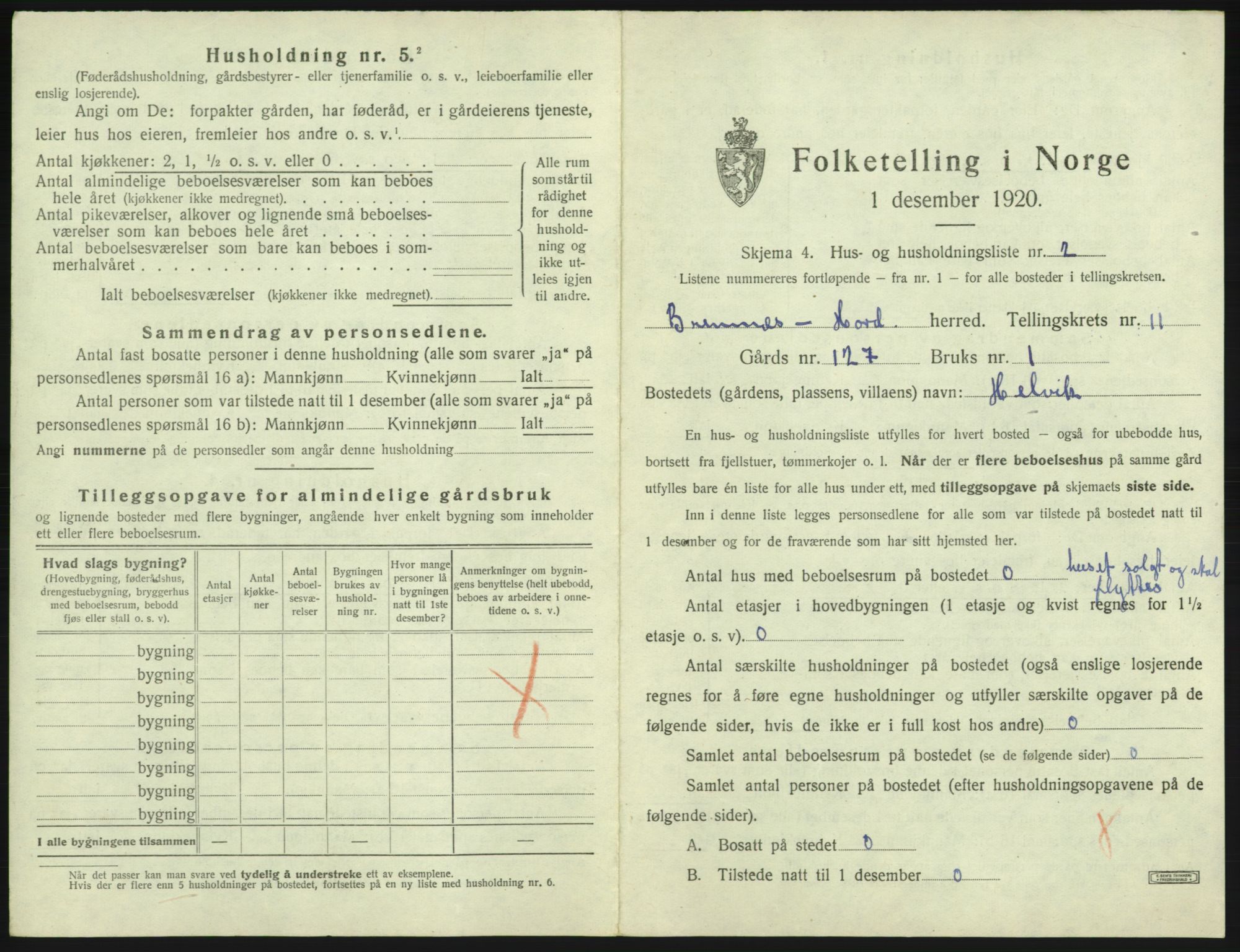 SAB, 1920 census for Bremnes, 1920, p. 881