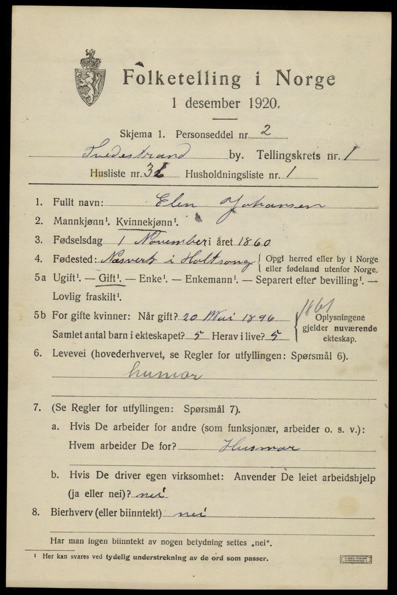 SAK, 1920 census for Tvedestrand, 1920, p. 1683