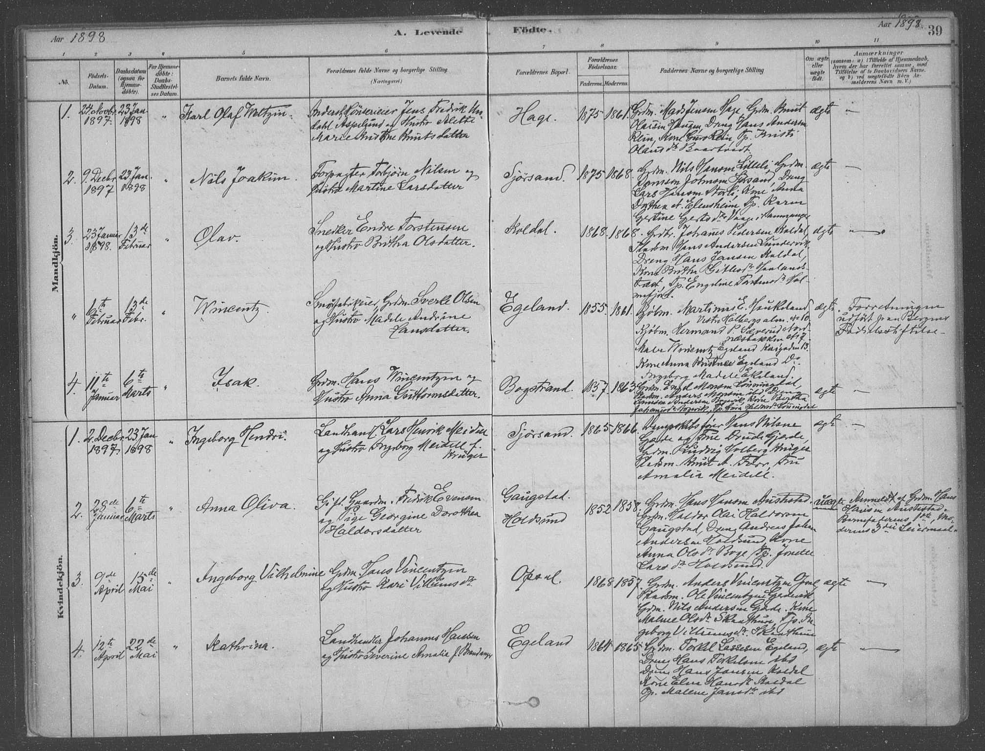 Fusa sokneprestembete, AV/SAB-A-75401/H/Haa: Parish register (official) no. B 1, 1880-1938, p. 39