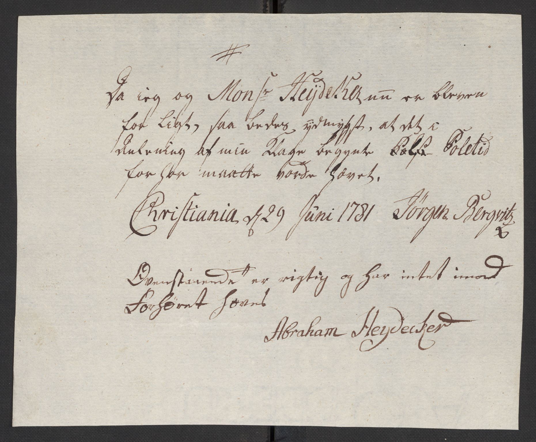 Oslo politidistrikt, AV/SAO-A-10085/D/Da/L0003: Innkomne brev, pro memoria m.v., 1781, p. 230