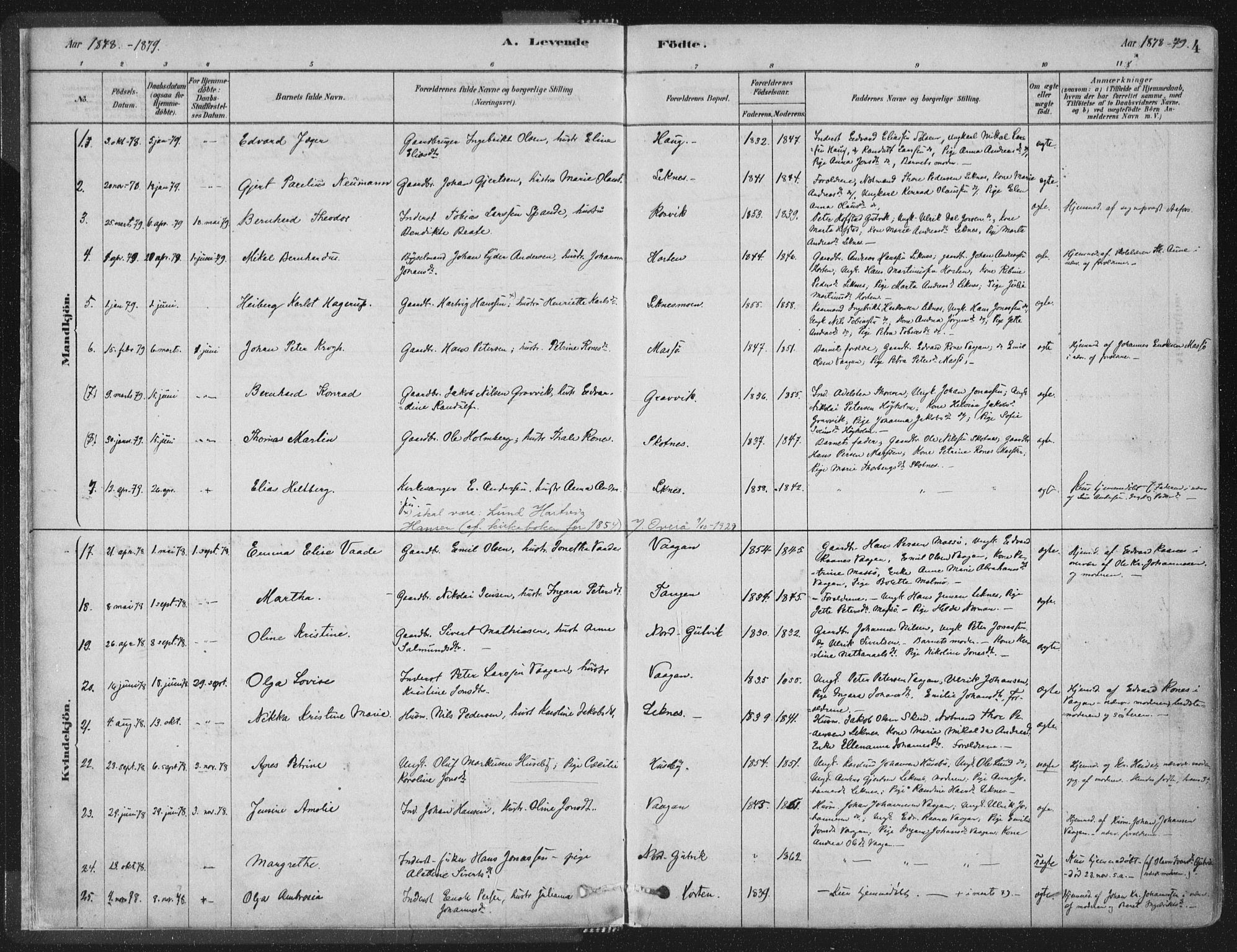 Ministerialprotokoller, klokkerbøker og fødselsregistre - Nord-Trøndelag, SAT/A-1458/788/L0697: Parish register (official) no. 788A04, 1878-1902, p. 4