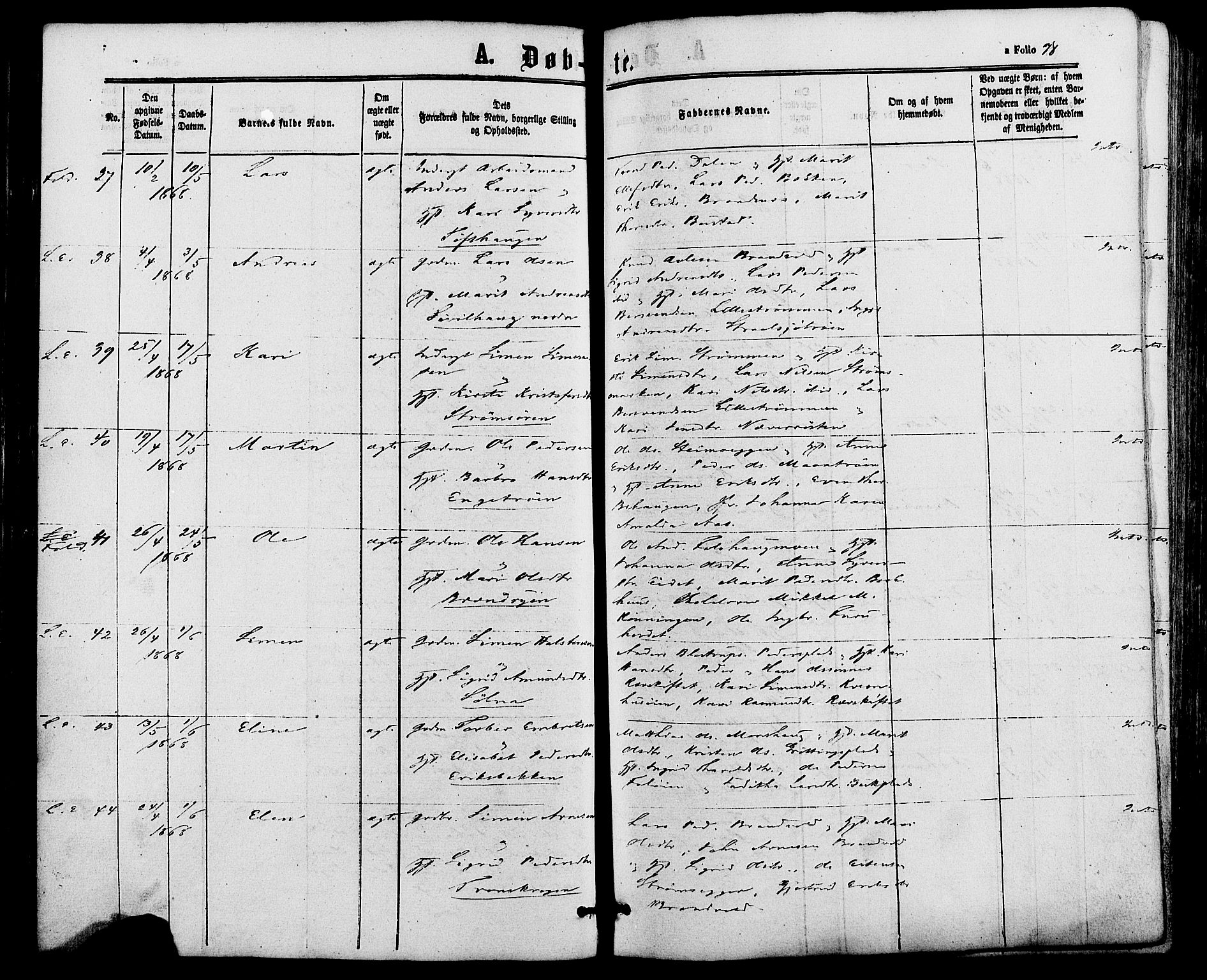 Alvdal prestekontor, SAH/PREST-060/H/Ha/Haa/L0001: Parish register (official) no. 1, 1863-1882, p. 78