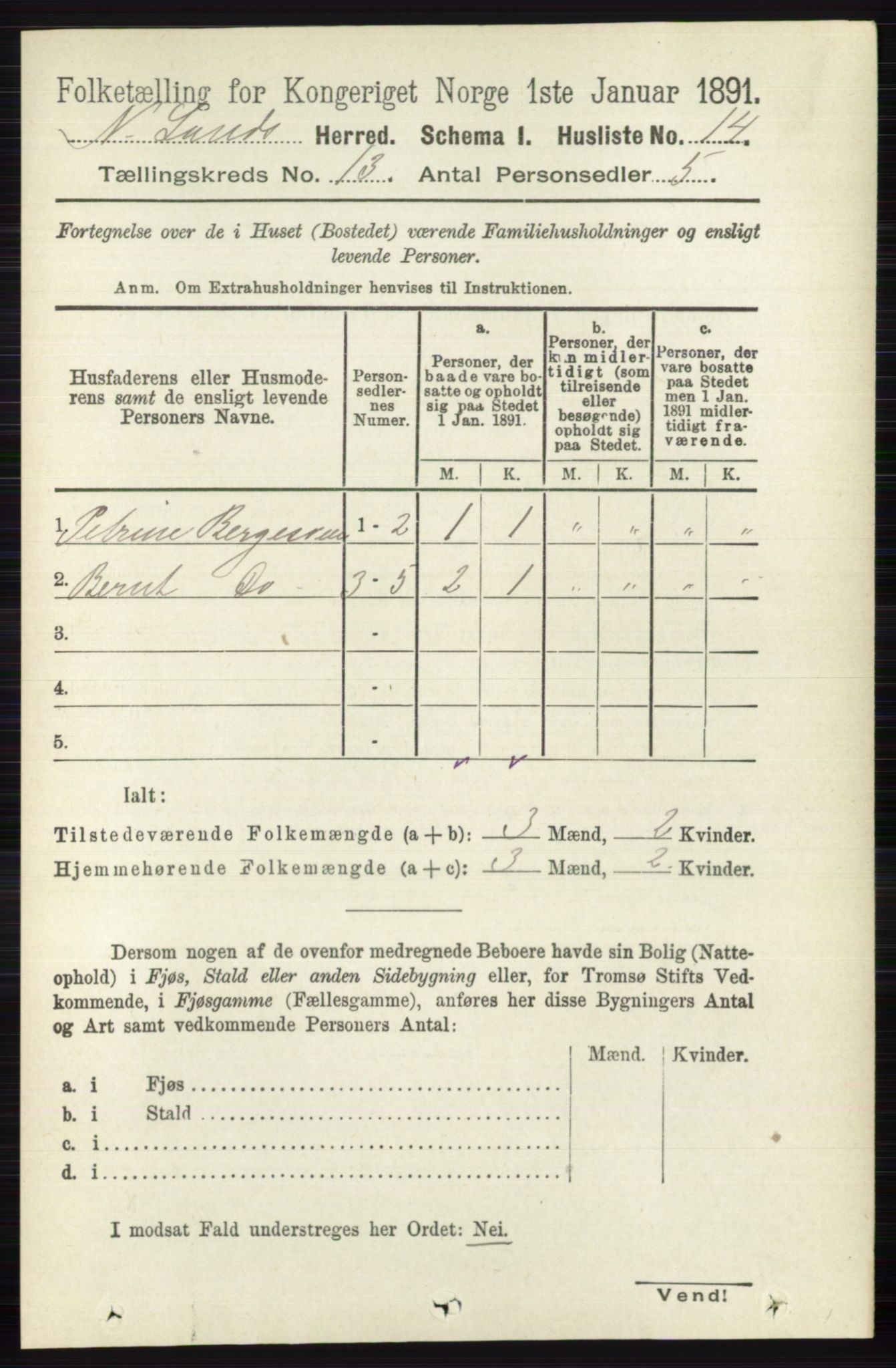 RA, 1891 census for 0538 Nordre Land, 1891, p. 3492