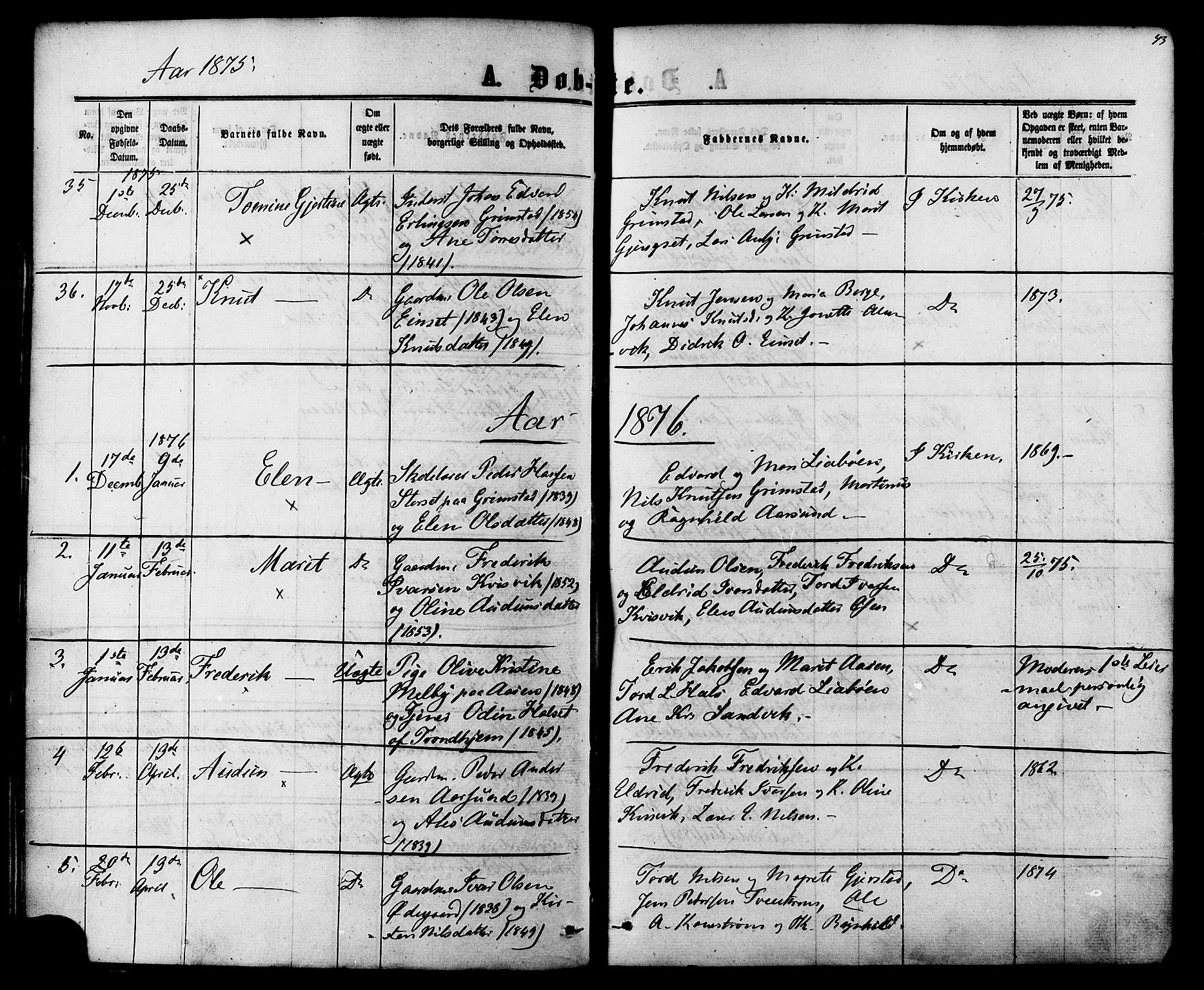 Ministerialprotokoller, klokkerbøker og fødselsregistre - Møre og Romsdal, AV/SAT-A-1454/587/L0999: Parish register (official) no. 587A01, 1864-1886, p. 43