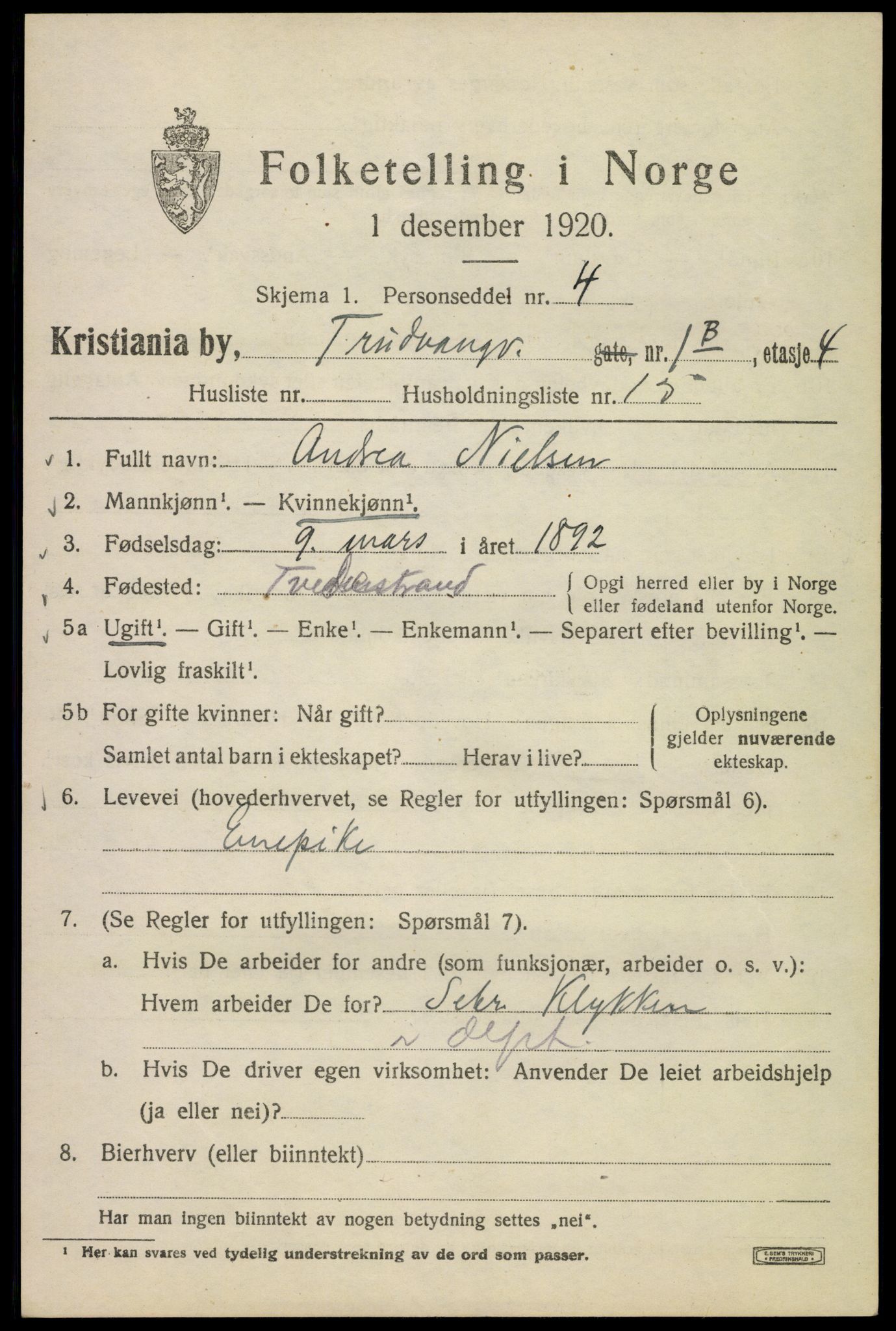 SAO, 1920 census for Kristiania, 1920, p. 603423