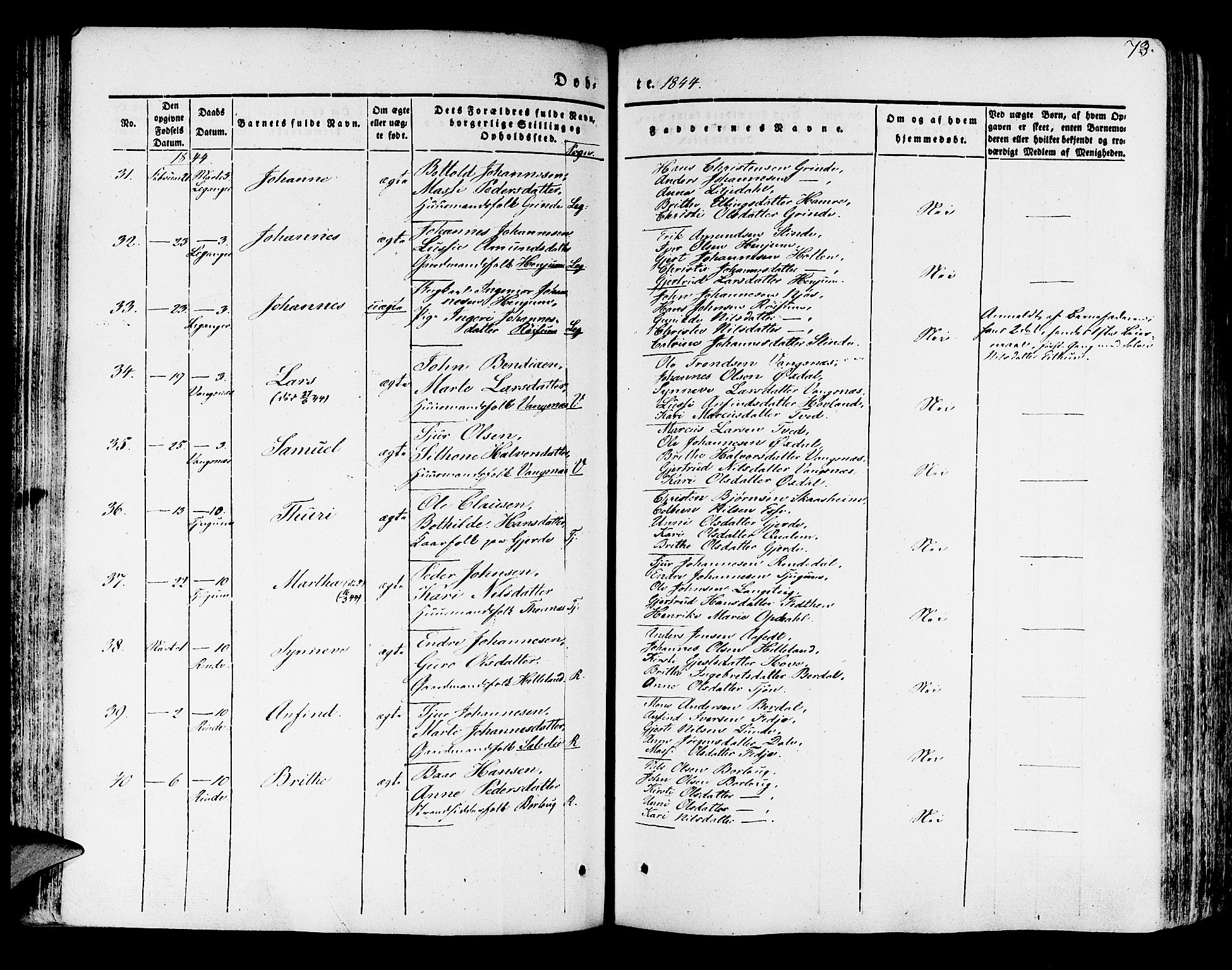 Leikanger sokneprestembete, SAB/A-81001: Parish register (official) no. A 7, 1838-1851, p. 73