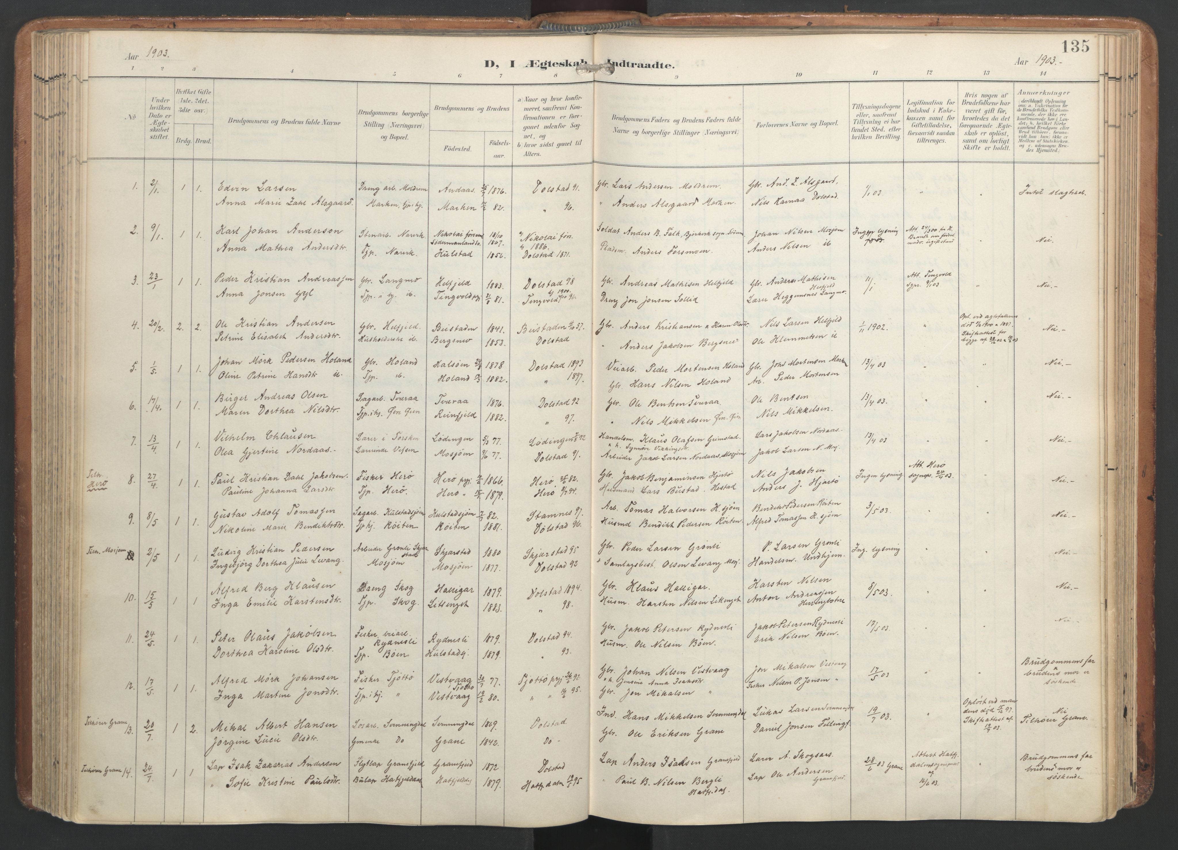 Ministerialprotokoller, klokkerbøker og fødselsregistre - Nordland, AV/SAT-A-1459/820/L0298: Parish register (official) no. 820A19, 1897-1915, p. 135