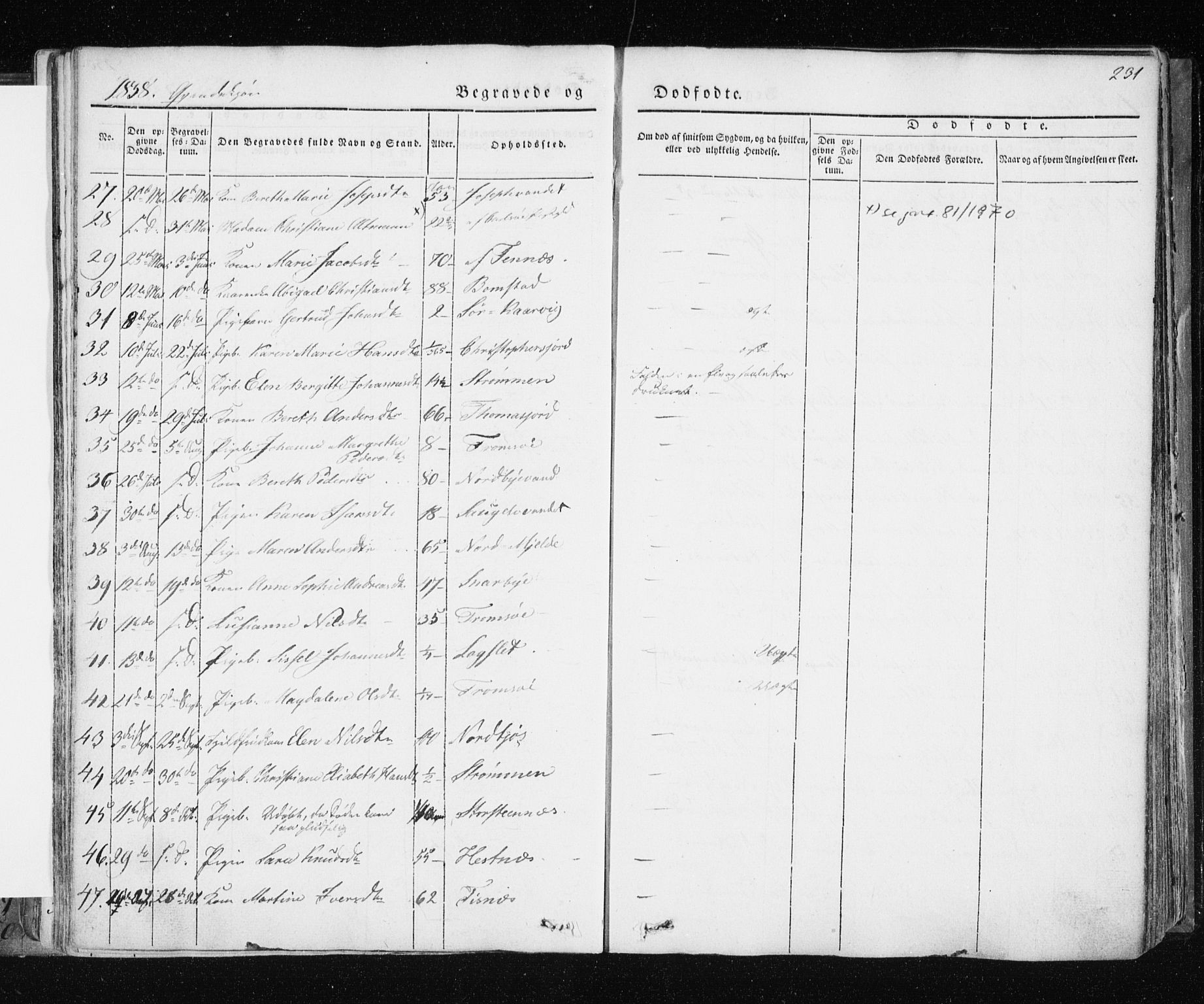 Tromsø sokneprestkontor/stiftsprosti/domprosti, AV/SATØ-S-1343/G/Ga/L0009kirke: Parish register (official) no. 9, 1837-1847, p. 231