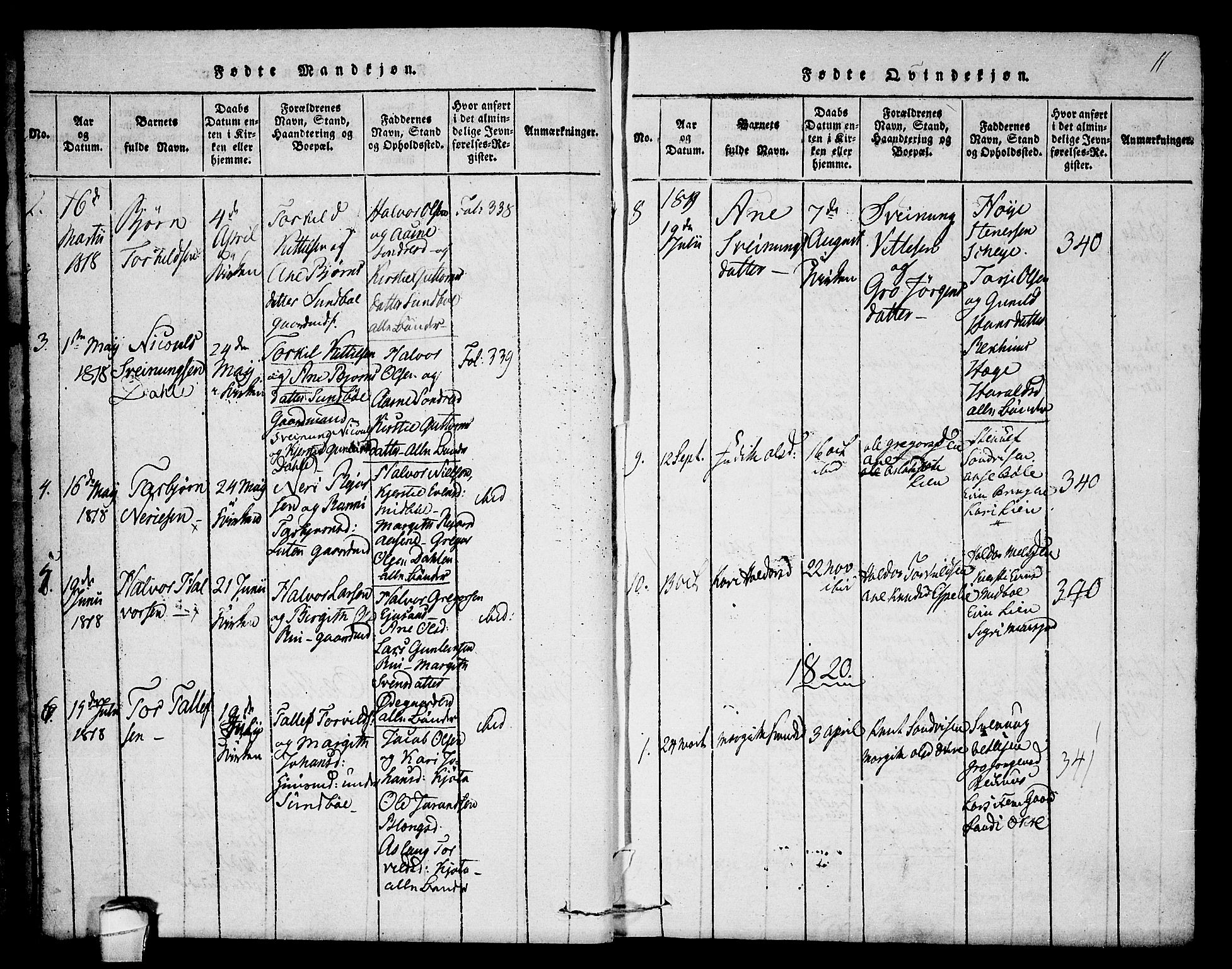Seljord kirkebøker, SAKO/A-20/F/Fb/L0001: Parish register (official) no. II 1, 1815-1831, p. 11