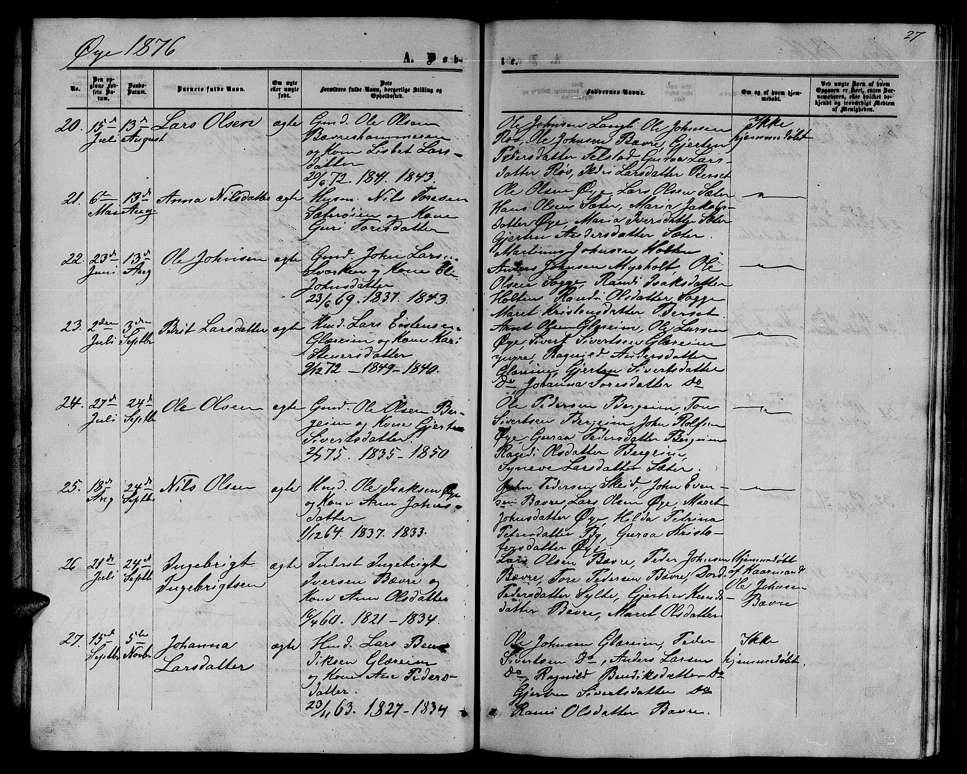 Ministerialprotokoller, klokkerbøker og fødselsregistre - Møre og Romsdal, SAT/A-1454/595/L1051: Parish register (copy) no. 595C03, 1866-1891, p. 27