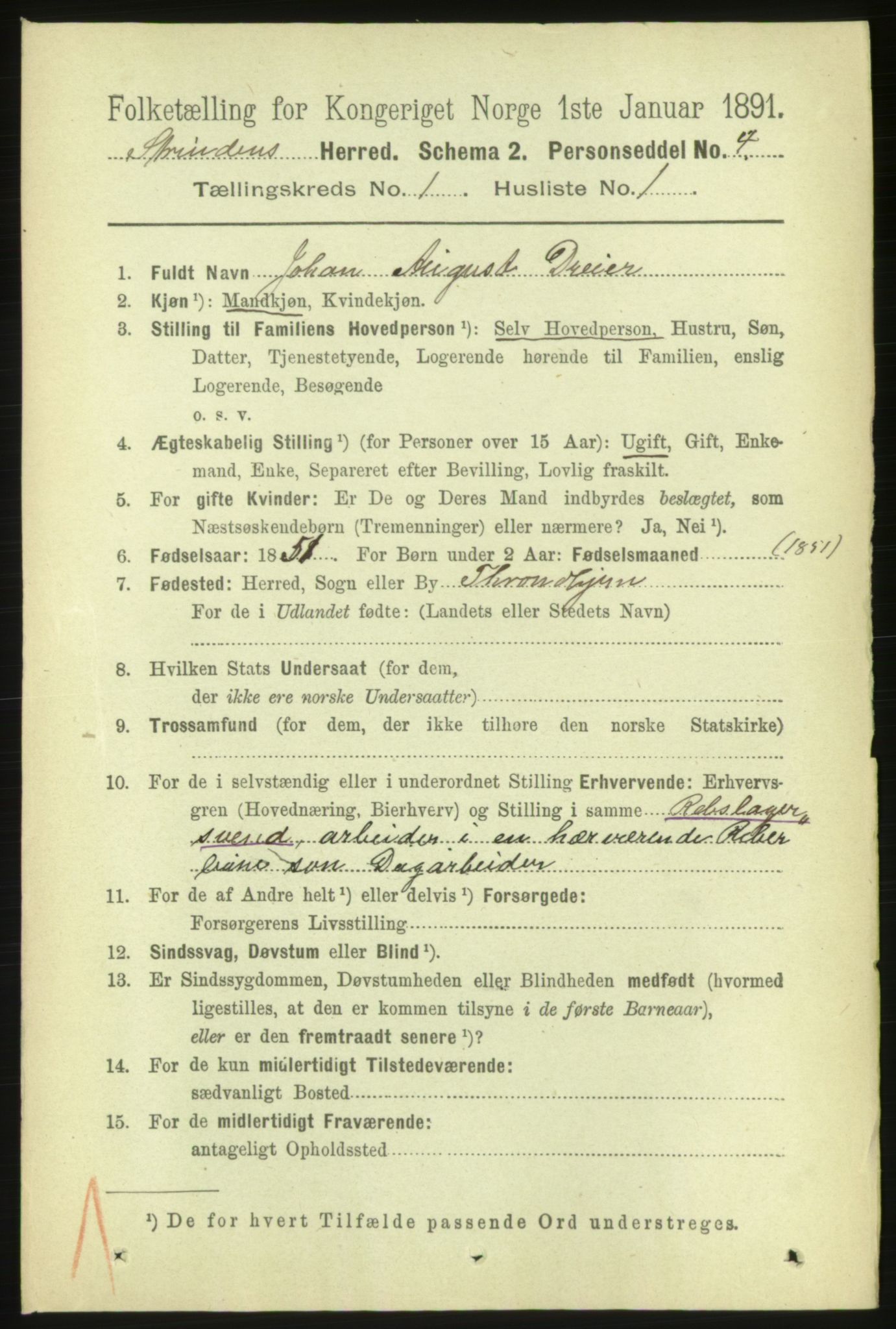 RA, 1891 census for 1660 Strinda, 1891, p. 110