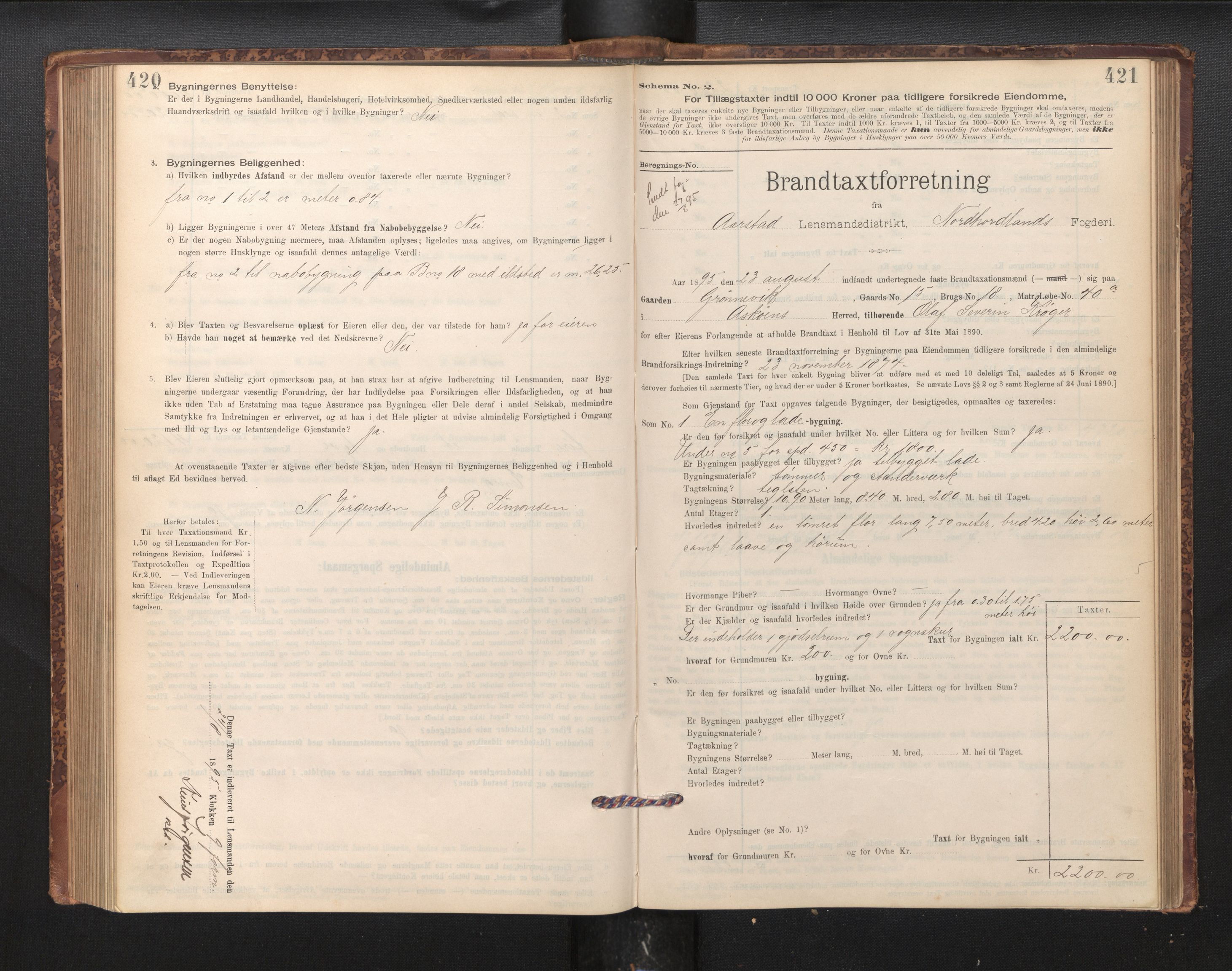Lensmannen i Årstad, AV/SAB-A-36201/0012/L0011: Branntakstprotokoll,skjematakst, 1895-1901, p. 420-421