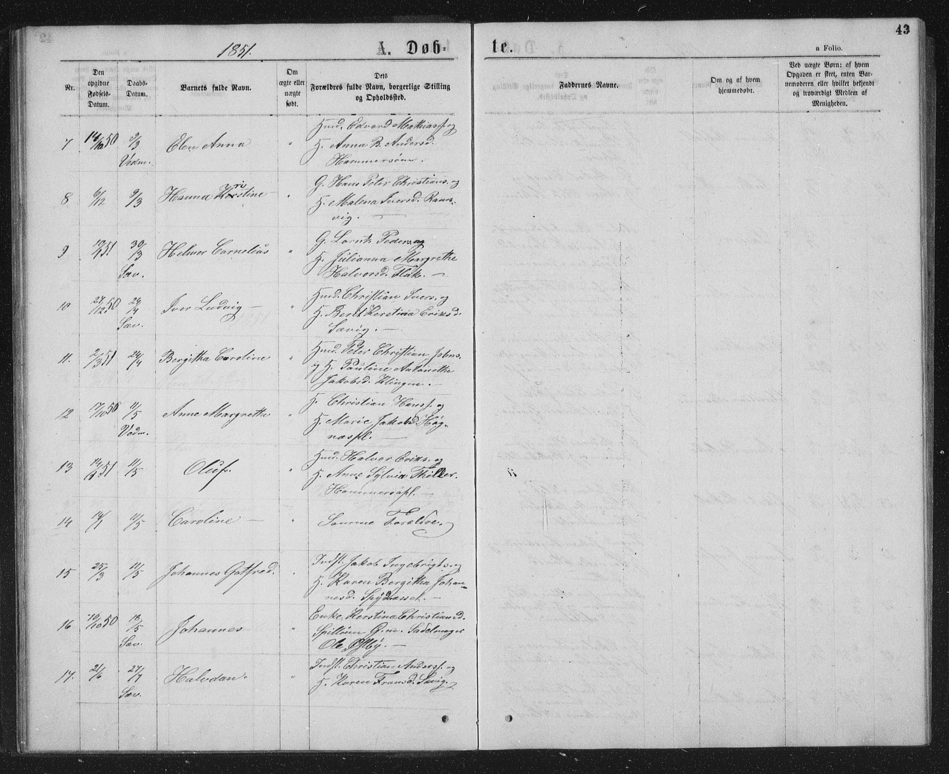 Ministerialprotokoller, klokkerbøker og fødselsregistre - Nord-Trøndelag, SAT/A-1458/768/L0566: Parish register (official) no. 768A01, 1836-1865, p. 43