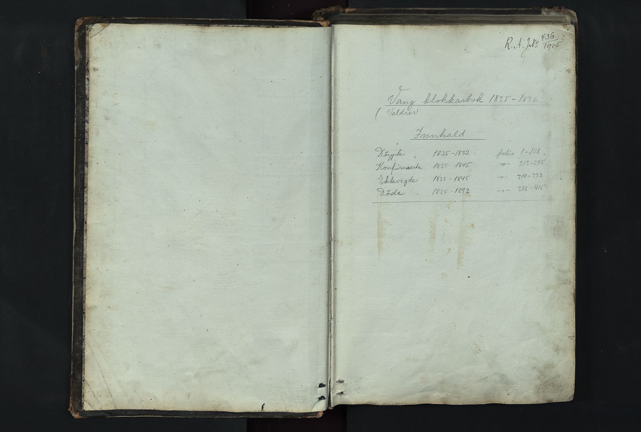 Vang prestekontor, Valdres, SAH/PREST-140/H/Hb/L0004: Parish register (copy) no. 4, 1835-1892, p. 1