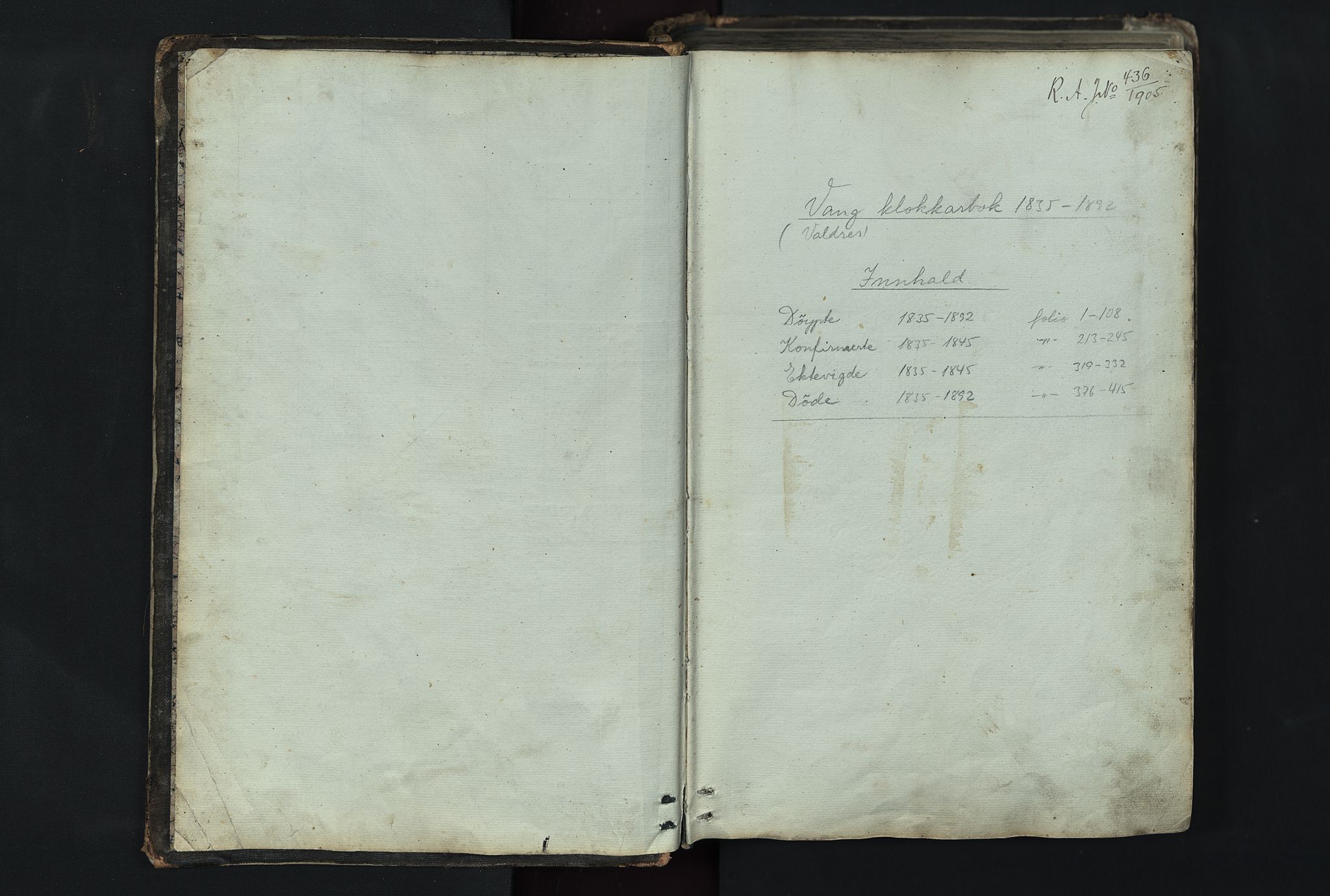 Vang prestekontor, Valdres, AV/SAH-PREST-140/H/Hb/L0004: Parish register (copy) no. 4, 1835-1892, p. 1