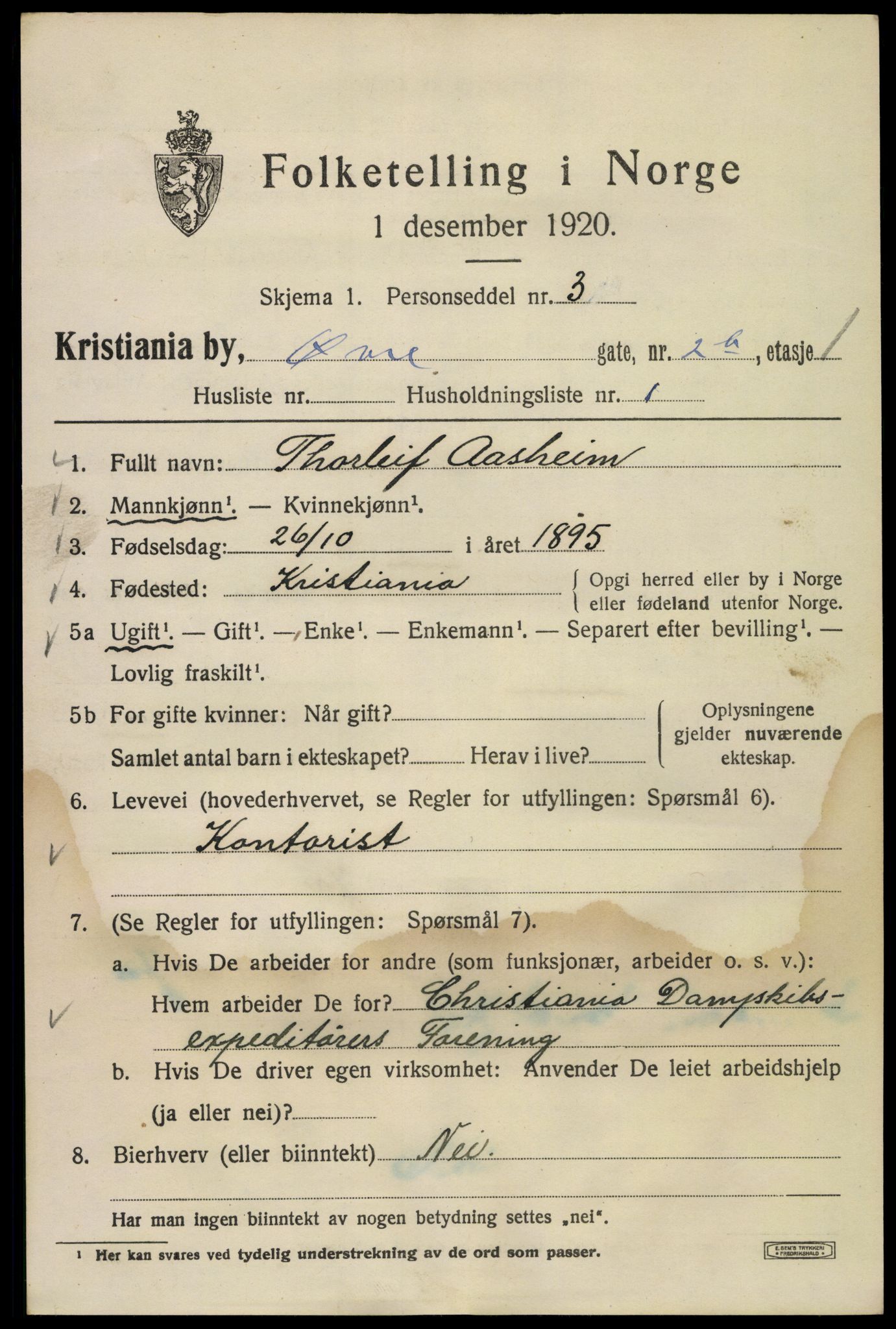 SAO, 1920 census for Kristiania, 1920, p. 658883