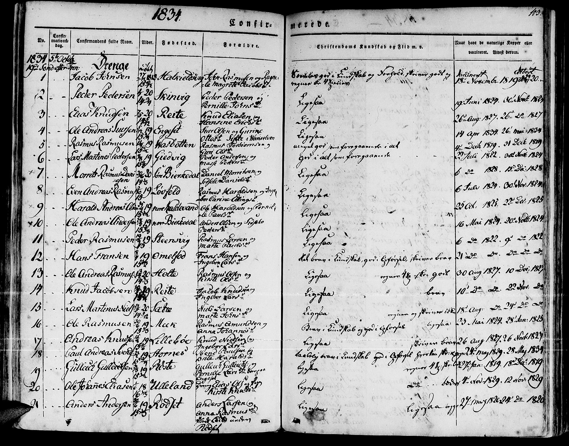 Ministerialprotokoller, klokkerbøker og fødselsregistre - Møre og Romsdal, AV/SAT-A-1454/511/L0139: Parish register (official) no. 511A06, 1831-1850, p. 103