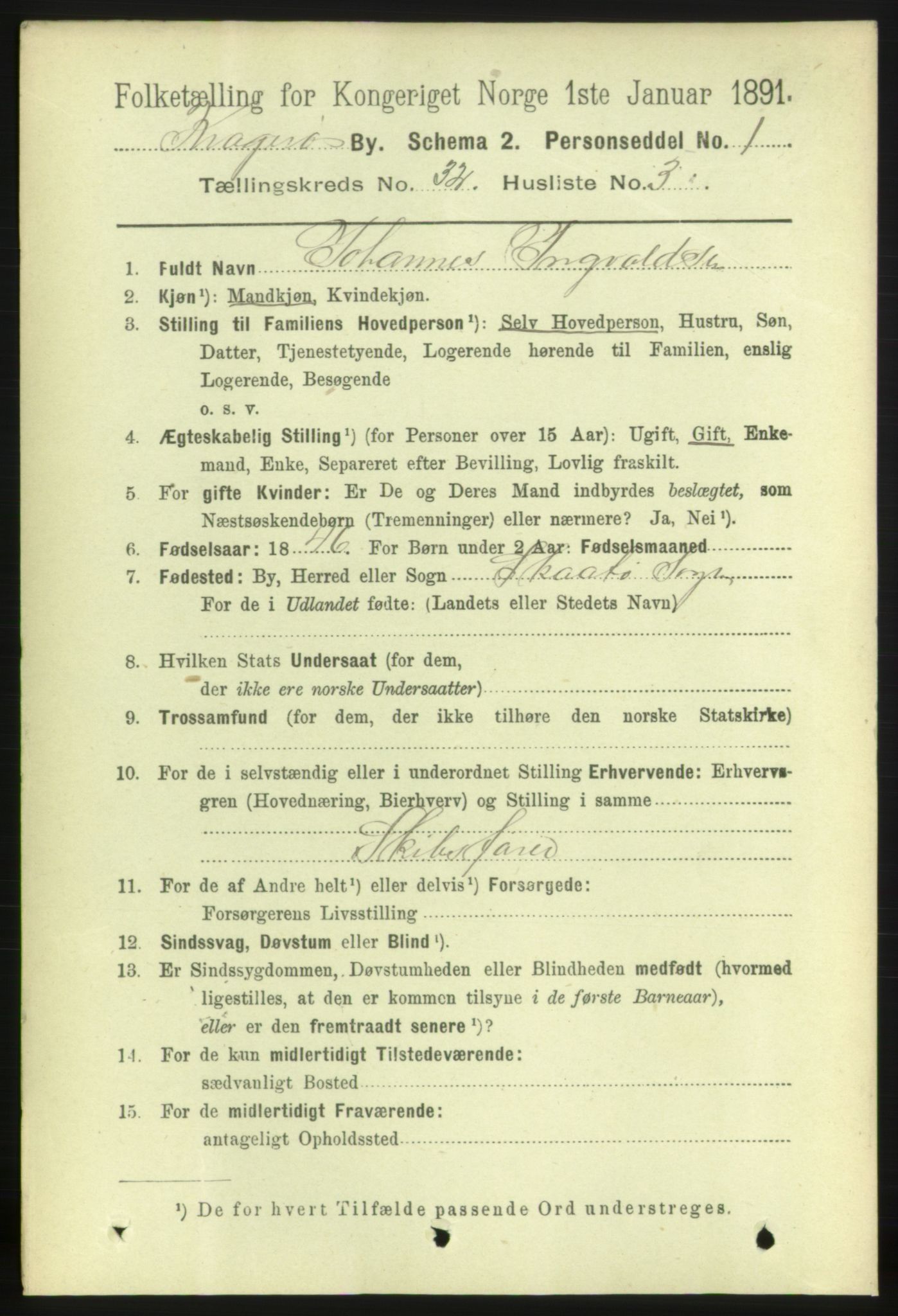 RA, 1891 census for 0801 Kragerø, 1891, p. 5800