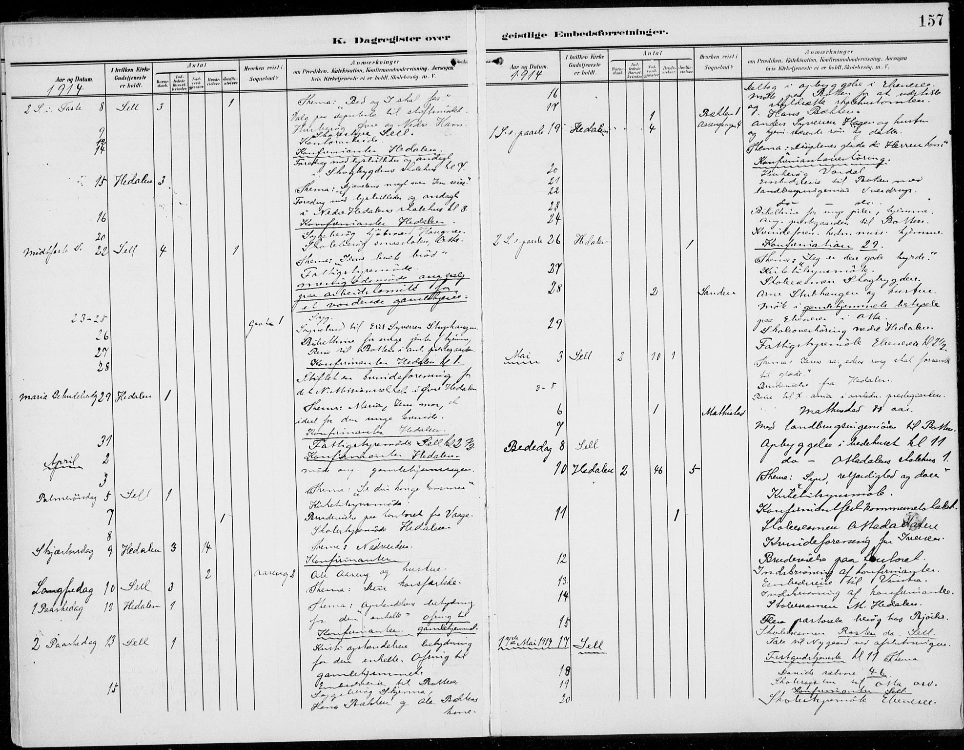 Sel prestekontor, SAH/PREST-074/H/Ha/Haa/L0001: Parish register (official) no. 1, 1905-1922, p. 157