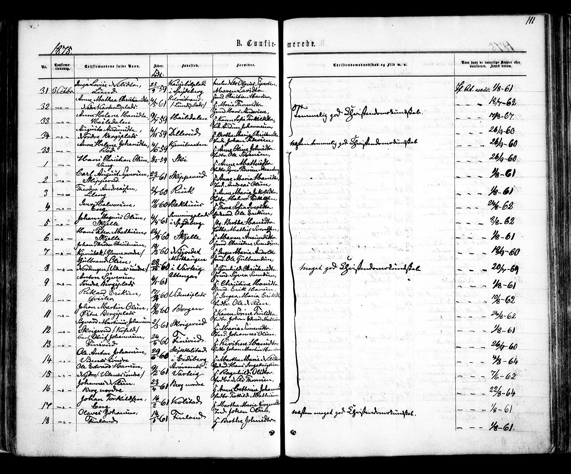 Skiptvet prestekontor Kirkebøker, AV/SAO-A-20009/F/Fa/L0008: Parish register (official) no. 8, 1867-1877, p. 111