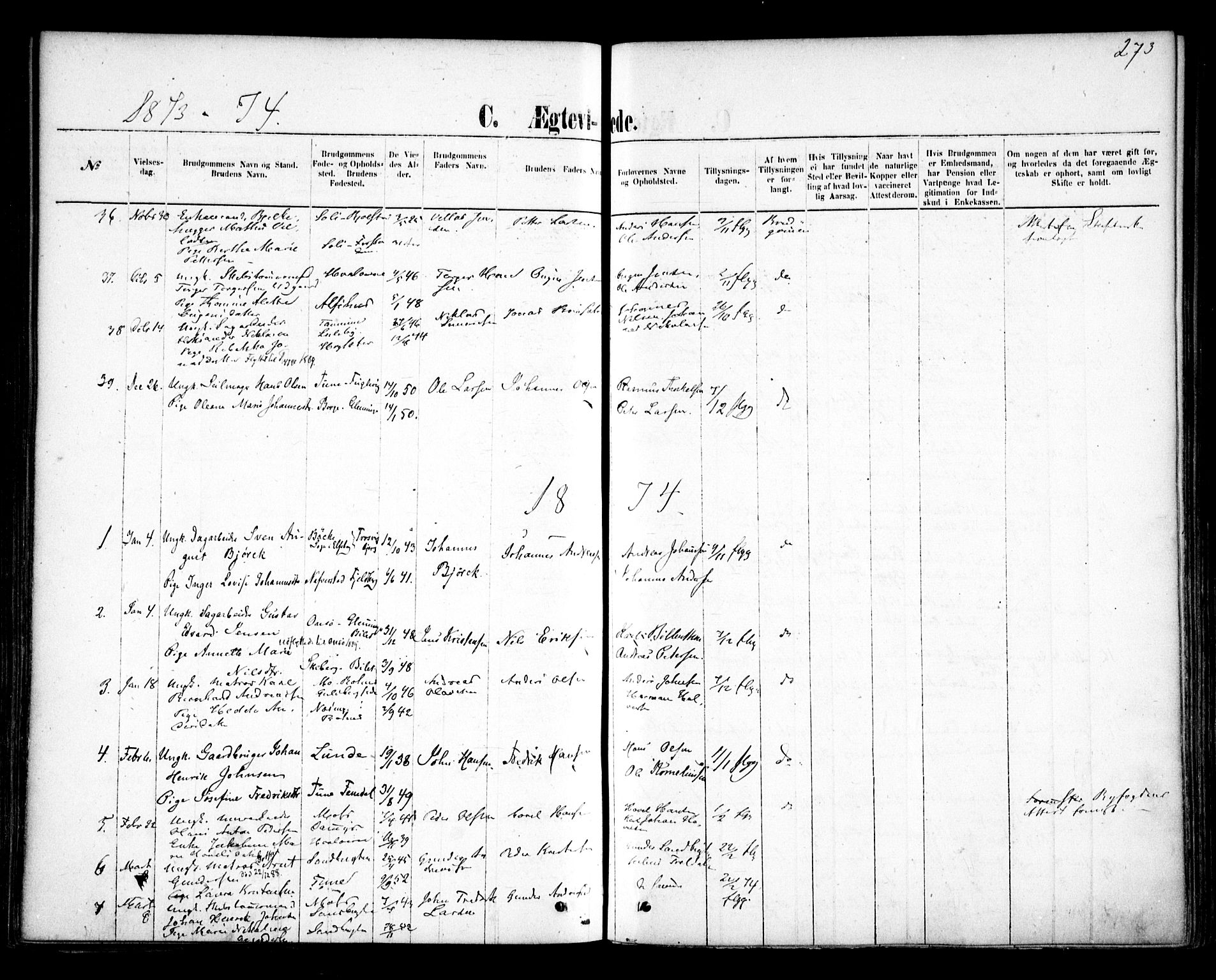 Glemmen prestekontor Kirkebøker, AV/SAO-A-10908/F/Fa/L0009: Parish register (official) no. 9, 1871-1878, p. 273