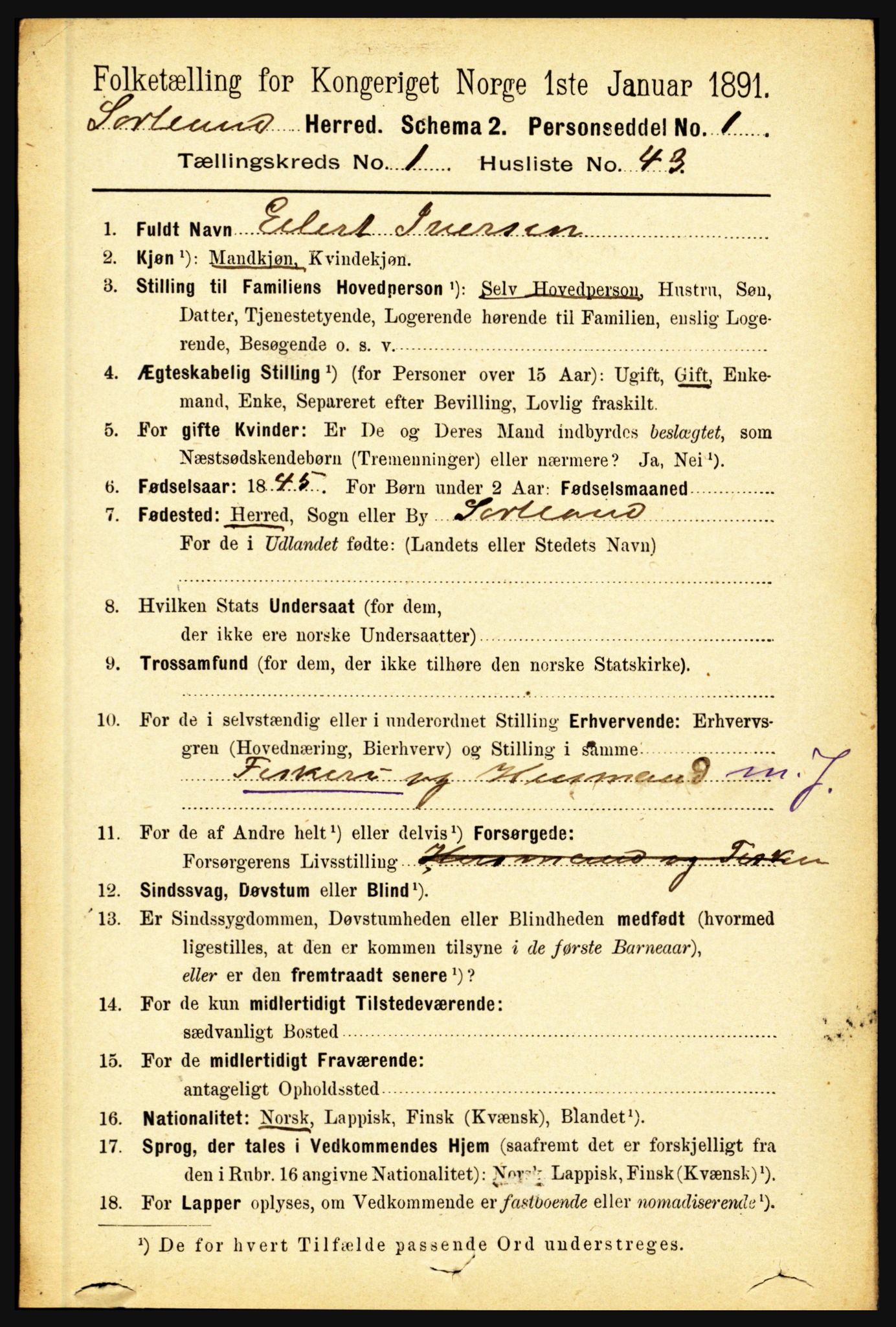 RA, 1891 census for 1870 Sortland, 1891, p. 379