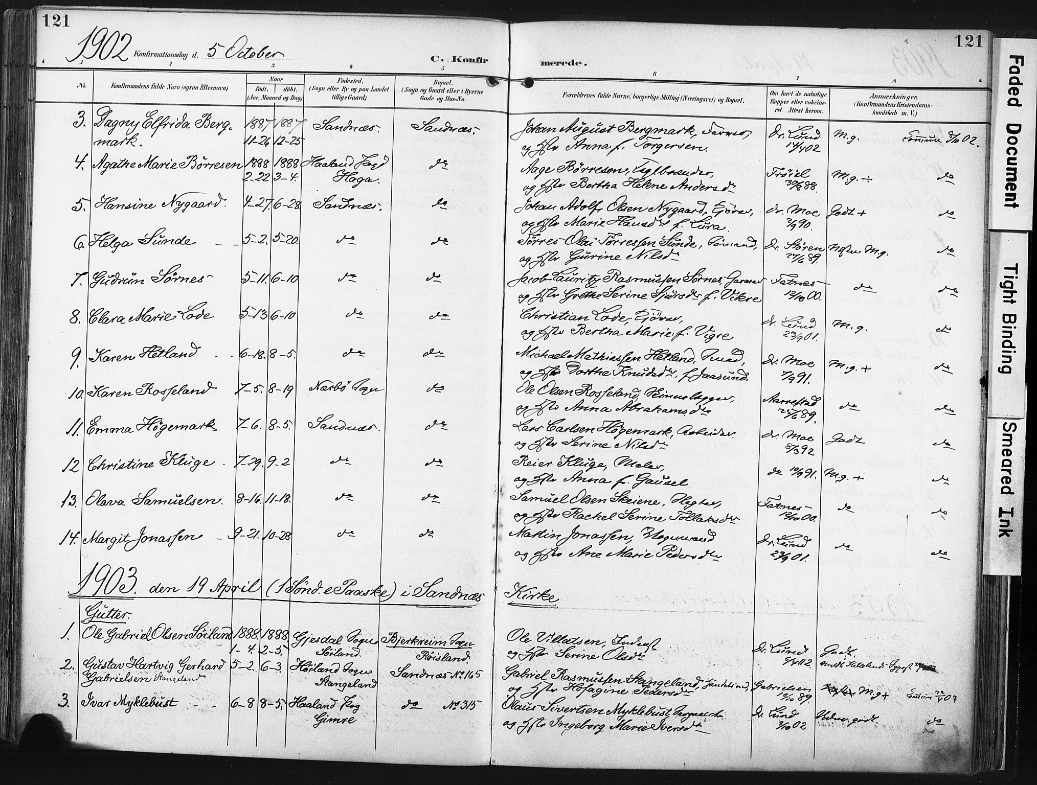 Høyland sokneprestkontor, SAST/A-101799/001/30BA/L0016: Parish register (official) no. A 16, 1899-1911, p. 121