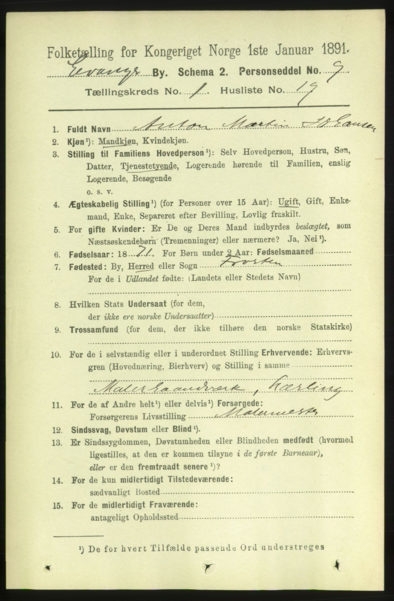 RA, 1891 census for 1701 Levanger, 1891, p. 275