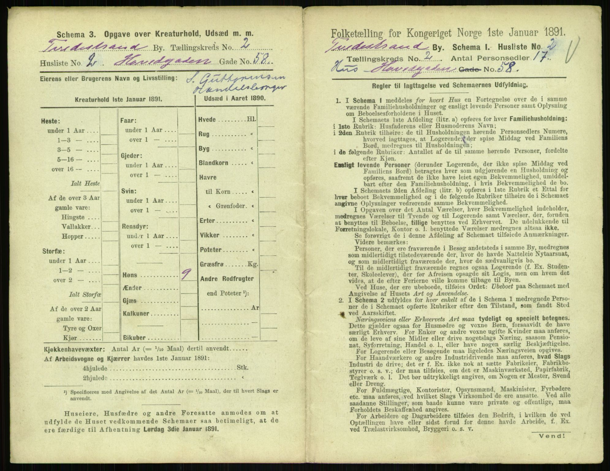 RA, 1891 census for 0902 Tvedestrand, 1891, p. 282