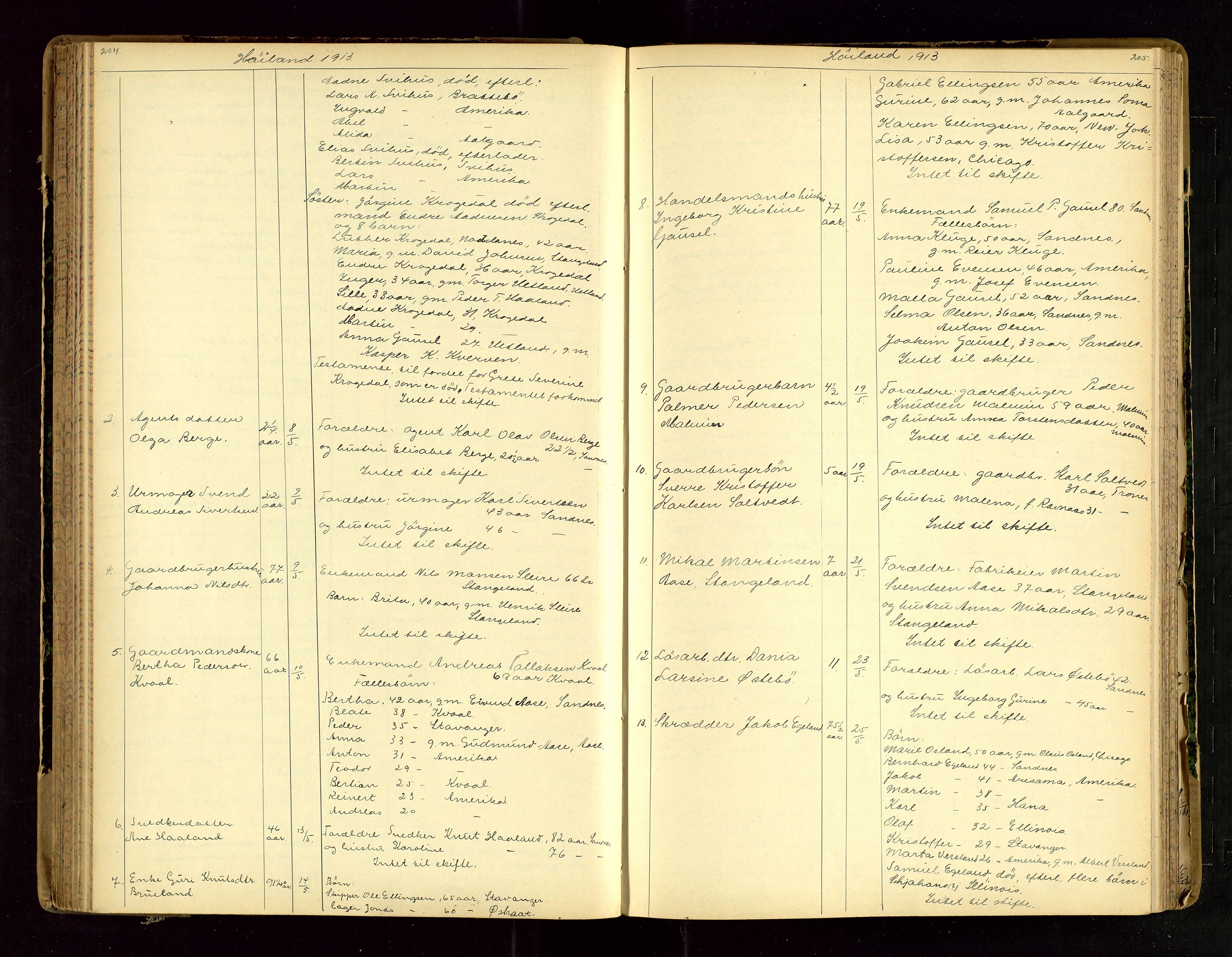 Jæren sorenskriveri, AV/SAST-A-100310/01/5/52/52B/L0003: DØDSFALLPROTOKOLL, 1910-1916, p. 204-205