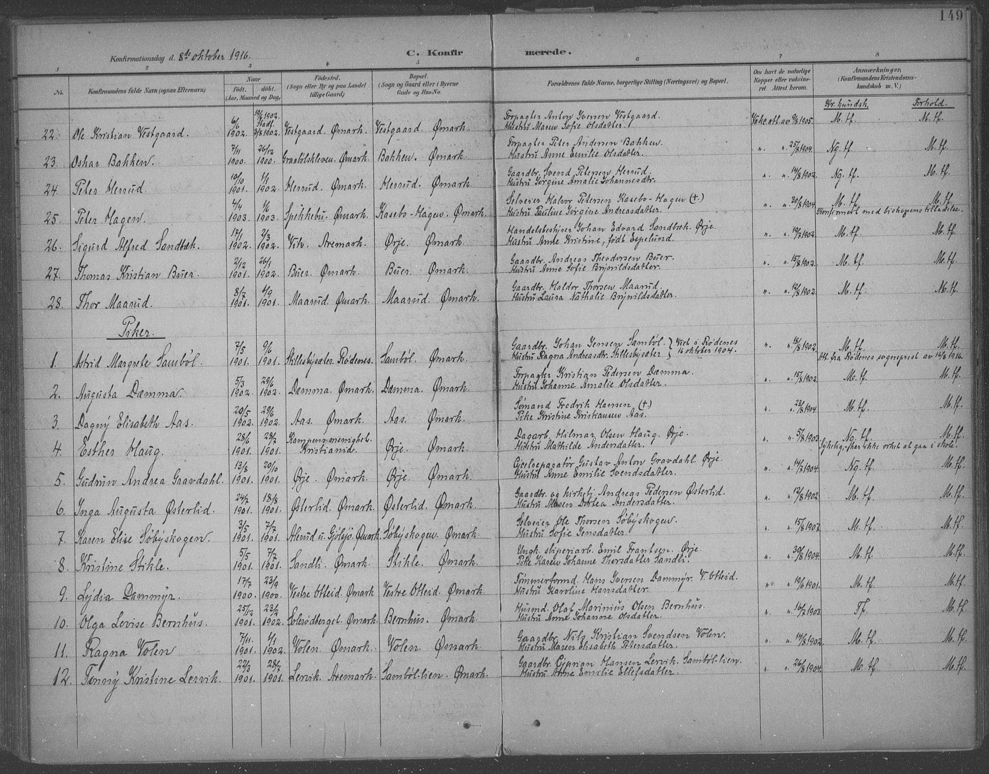 Aremark prestekontor Kirkebøker, SAO/A-10899/F/Fb/L0005: Parish register (official) no. II 5, 1895-1919, p. 149