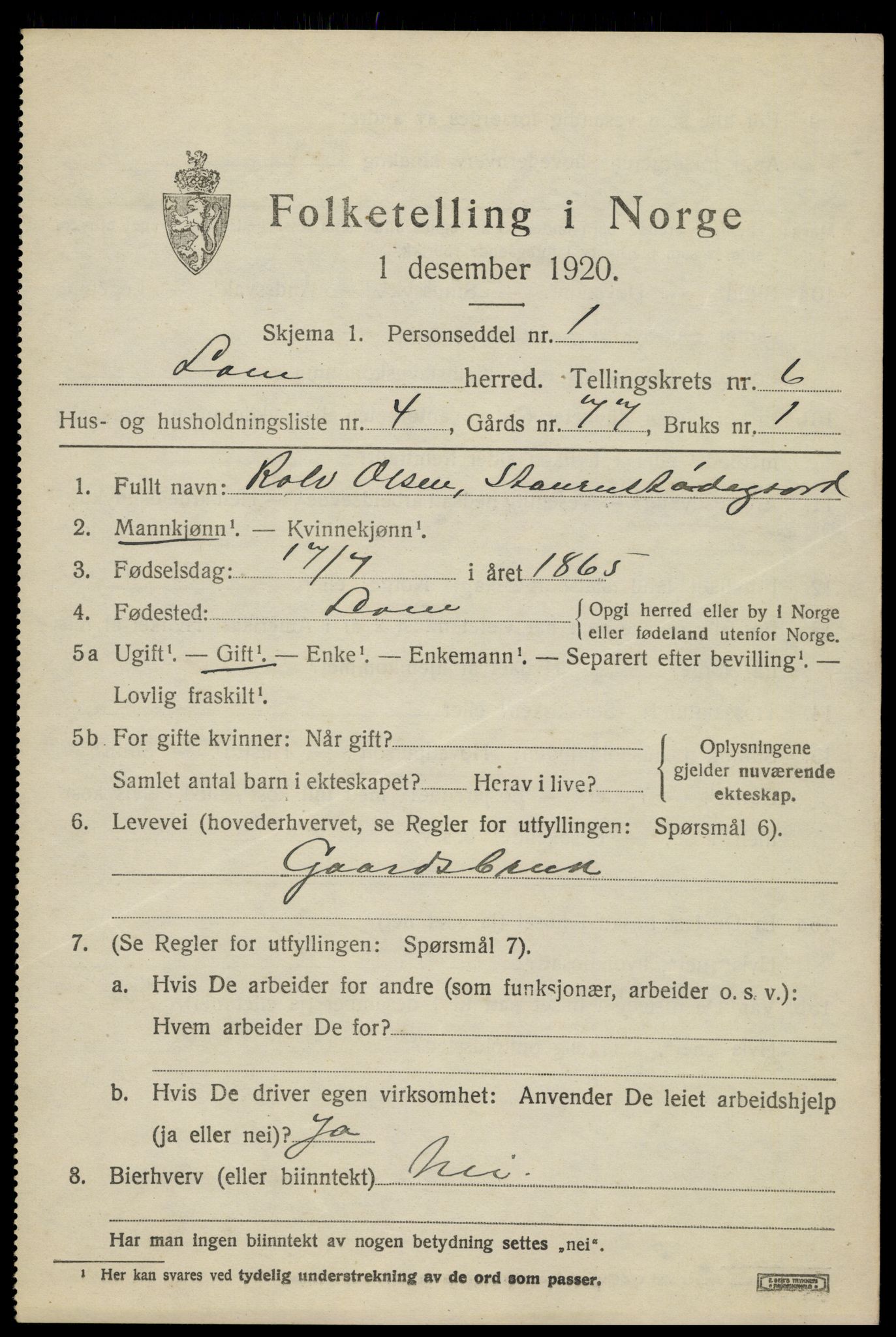 SAH, 1920 census for Lom, 1920, p. 3776