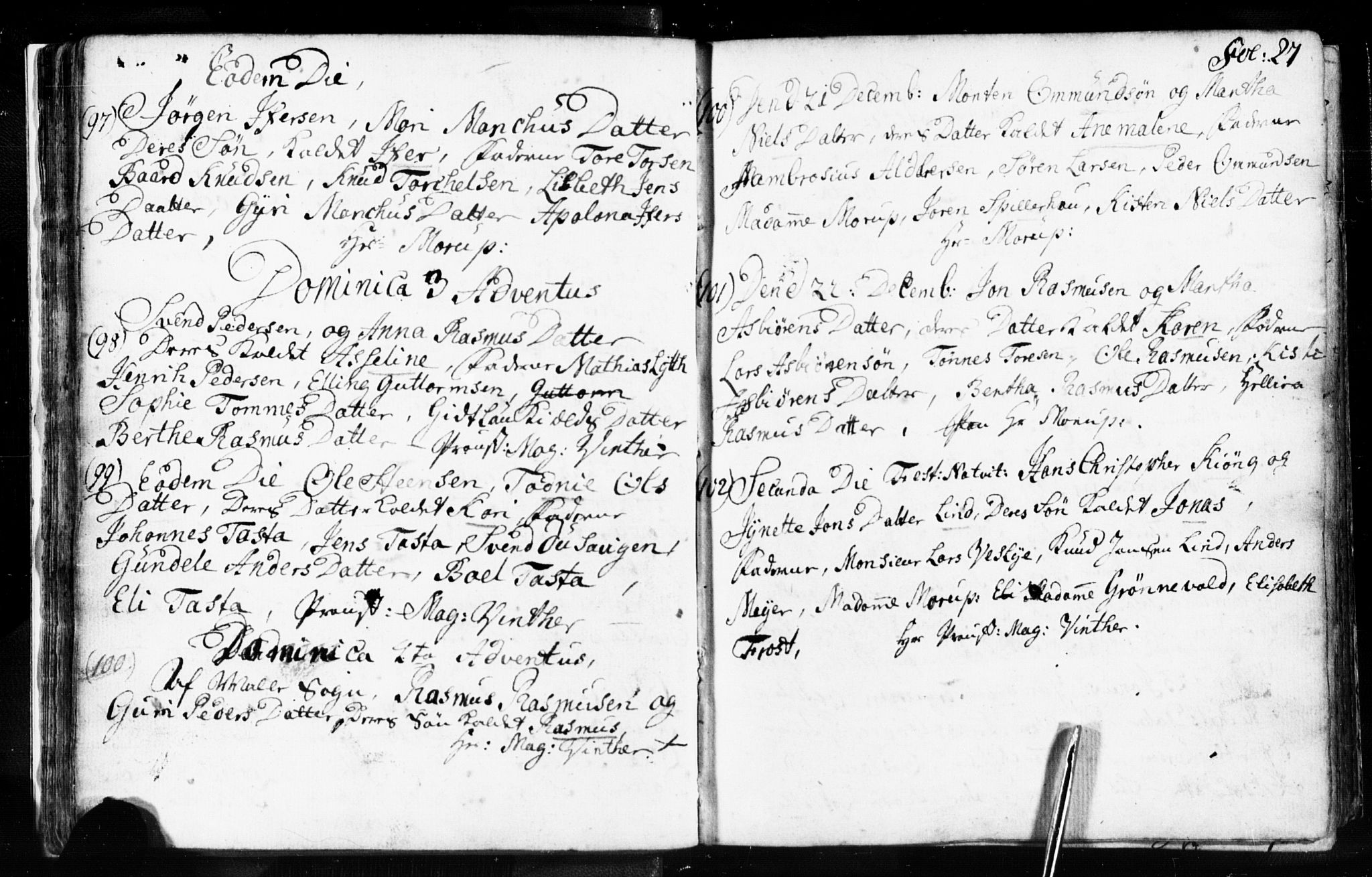 Domkirken sokneprestkontor, SAST/A-101812/001/30/30BB/L0003: Parish register (copy) no. B 3, 1733-1751, p. 27