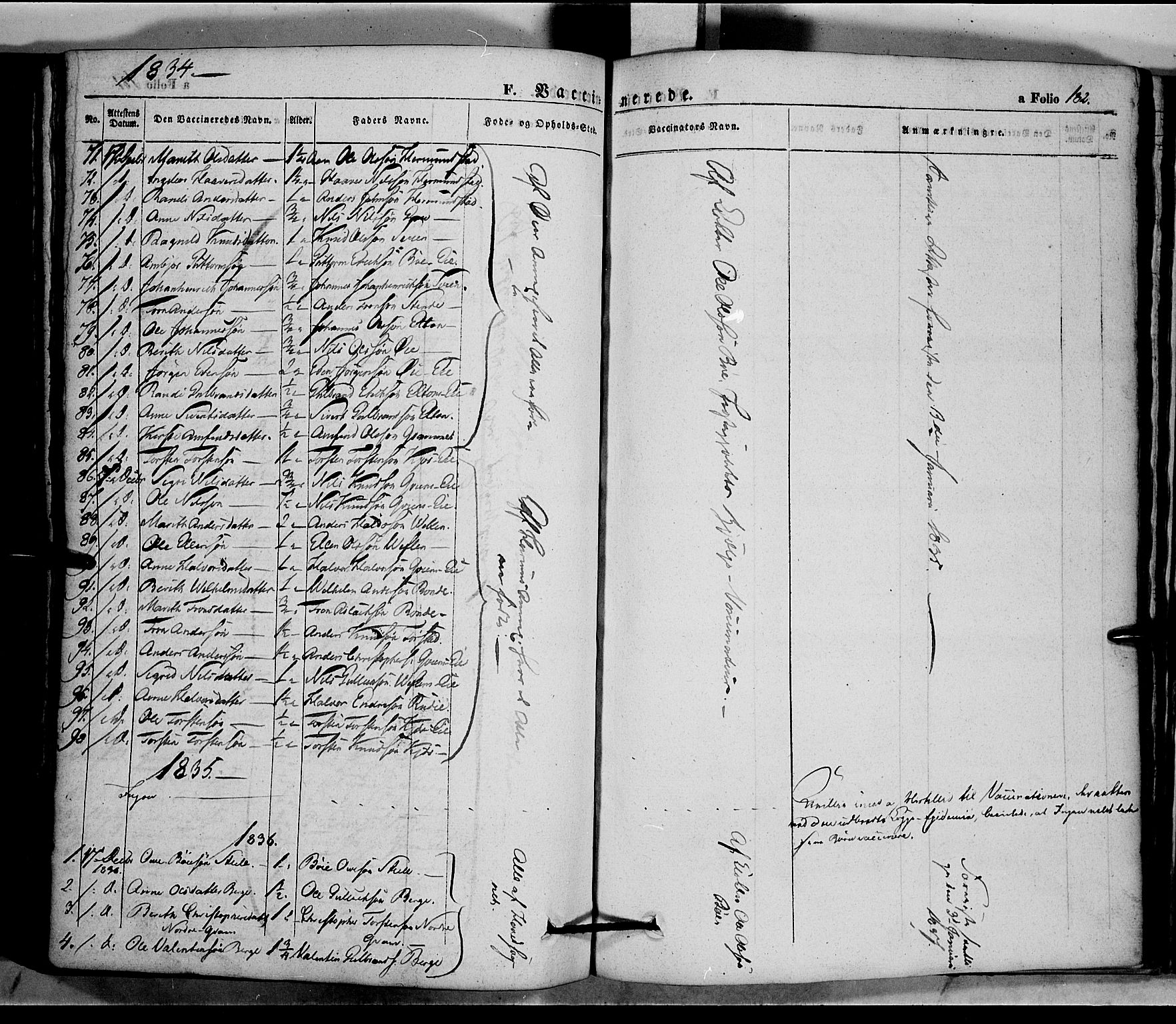 Vang prestekontor, Valdres, SAH/PREST-140/H/Ha/L0005: Parish register (official) no. 5, 1831-1845, p. 182